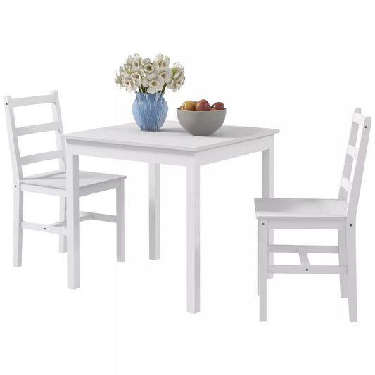 3 dalių valgomojo komplektas, stalas su kėdėmis, medžio masyvo, baltas