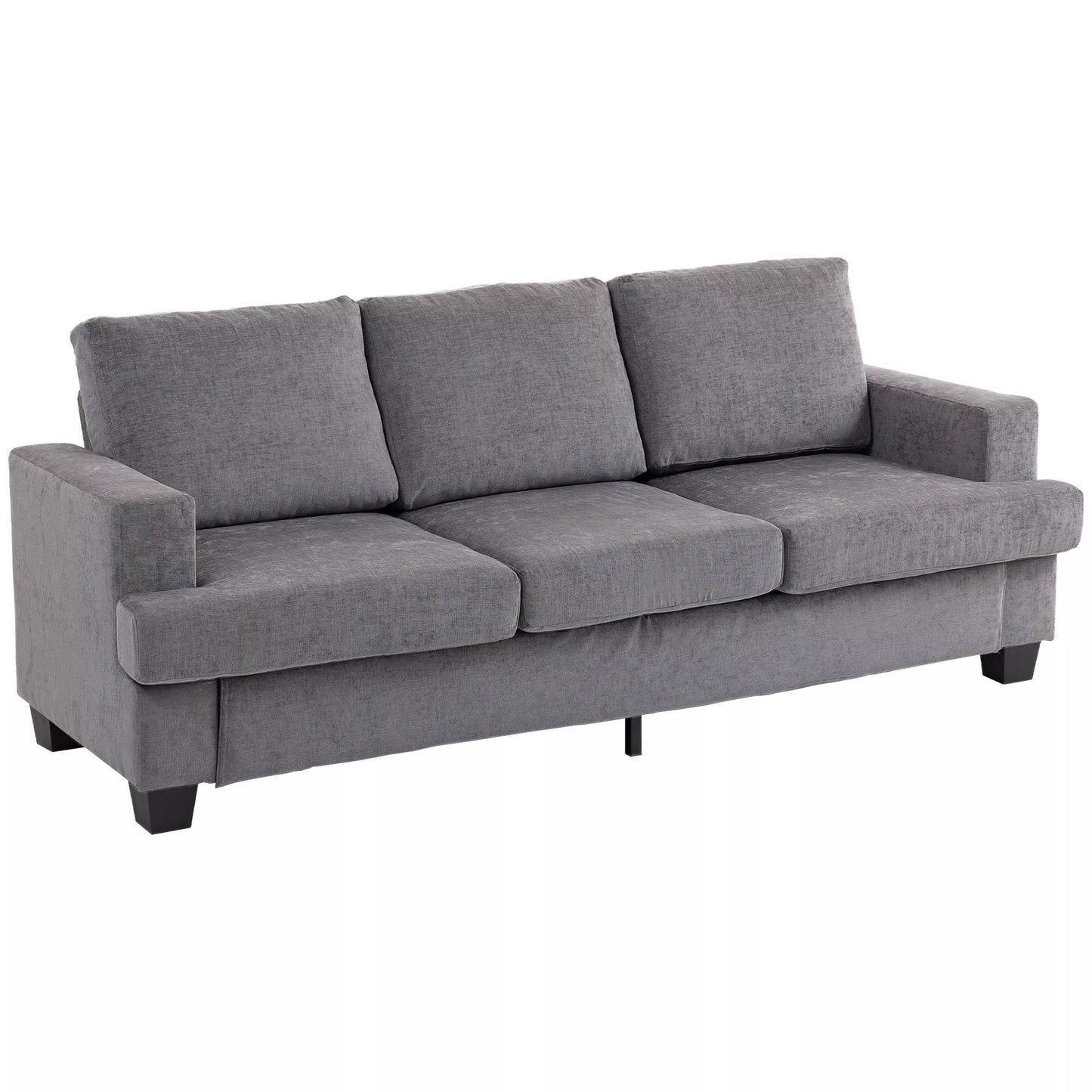Trys vietų sofa, svetainės sofa trims asmenims, su audinio apmušalu, plieno rėmu, pilka