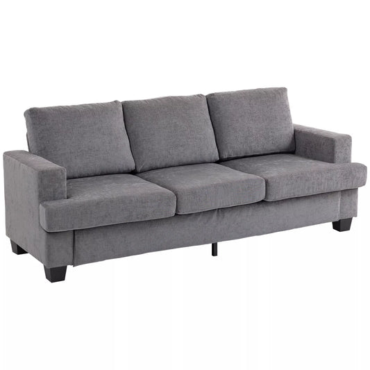 Trys vietų sofa, svetainės sofa trims asmenims, su audinio apmušalu, plieno rėmu, pilka