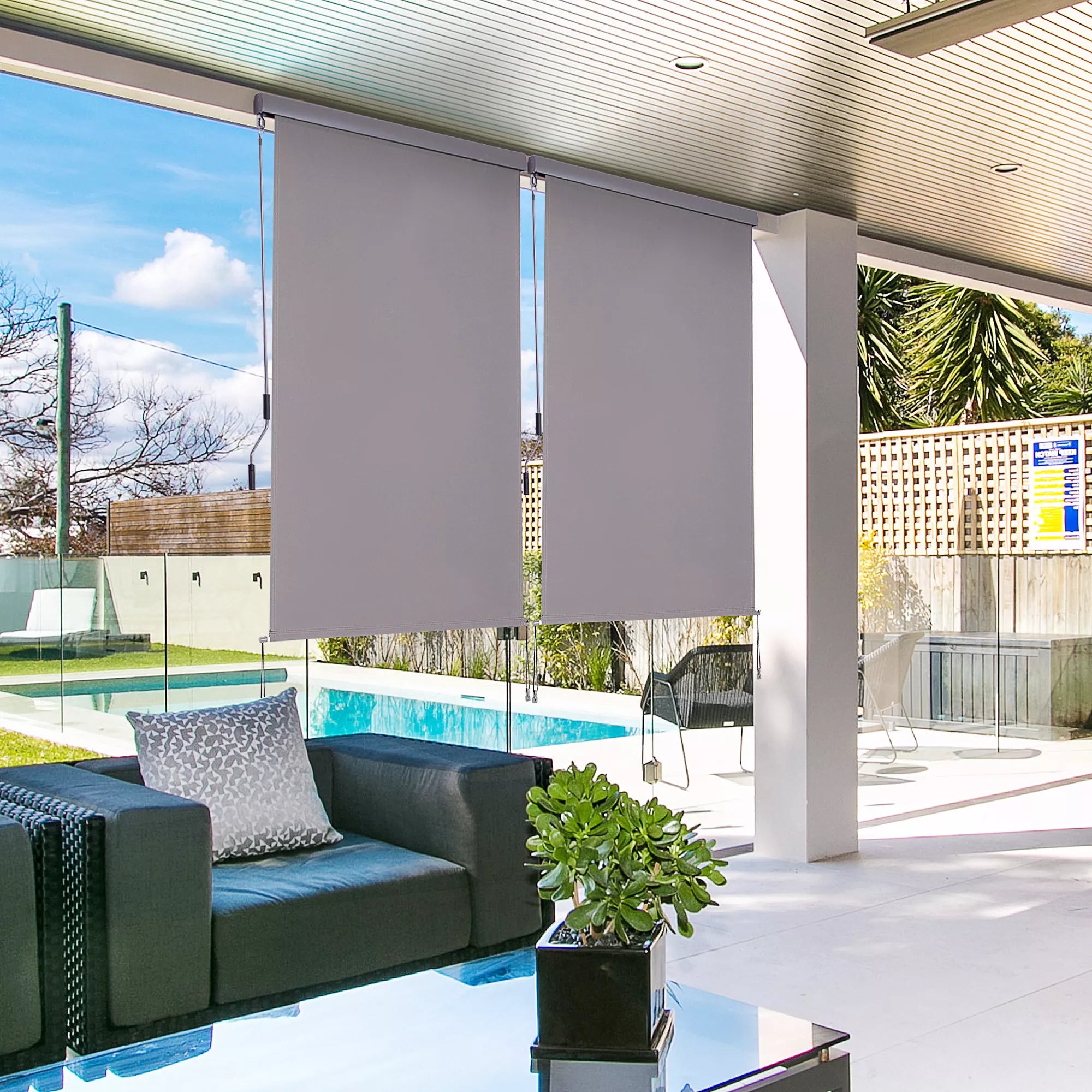 Vertikalios markizės Balkono markizės Vertikalios markizės Vėjo apsauga Šoninės žaliuzės Apsauga nuo smūgių su rankine rankena Poliesterio audinys + aliuminis Pilka 200 x 120 cm