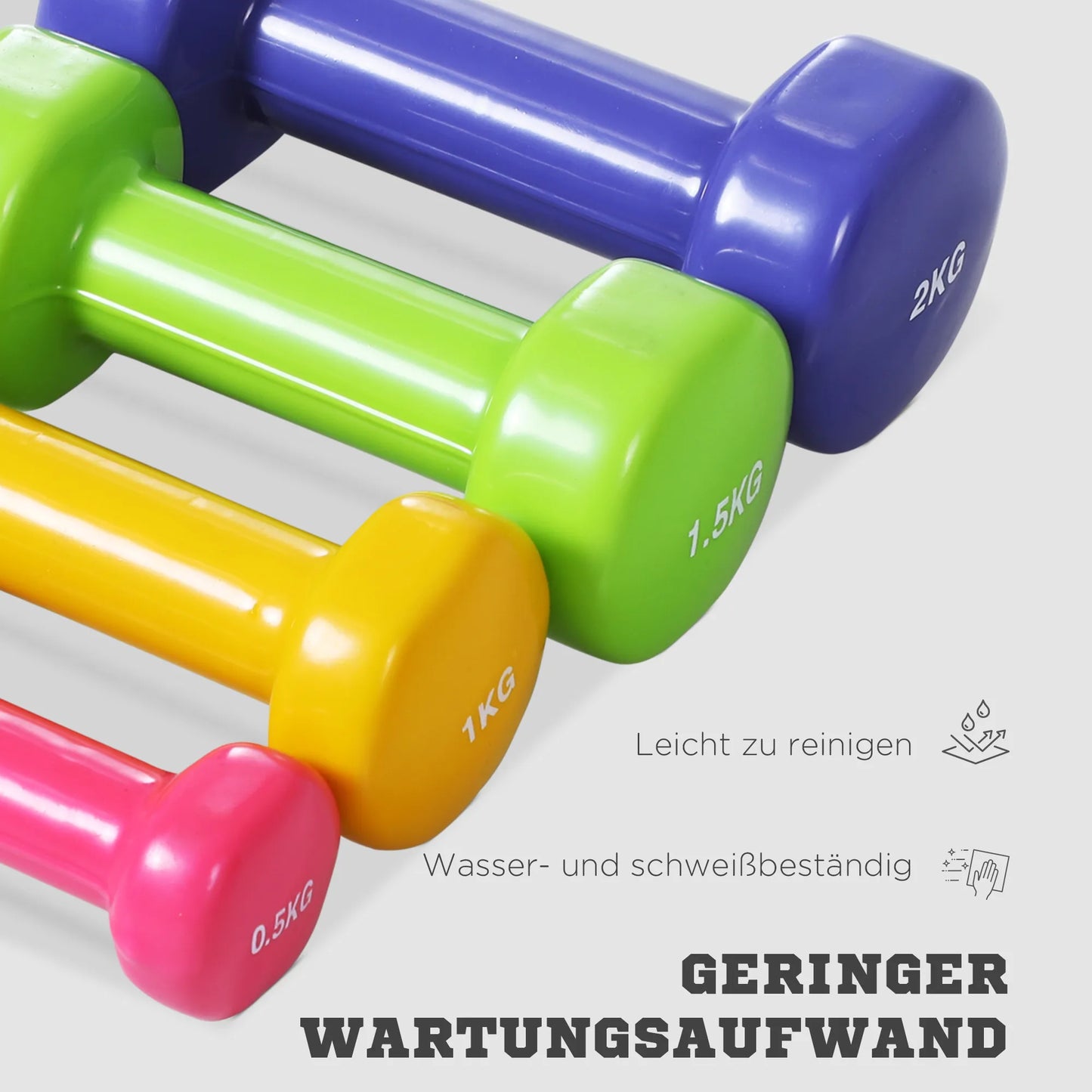 Hantelių rinkinys 4 poros hantelių su lagaminu 0,5 kg/1 kg/1,5 kg/2 kg Geležis+Plastikas Raudona Geltona Žalia Violetinė