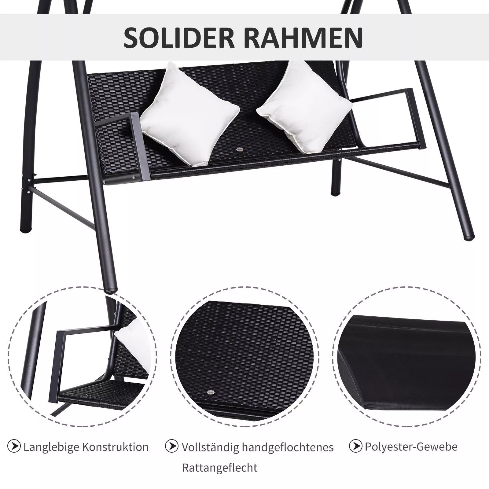Schema su tvirtu polirattan sūpynės rėmu