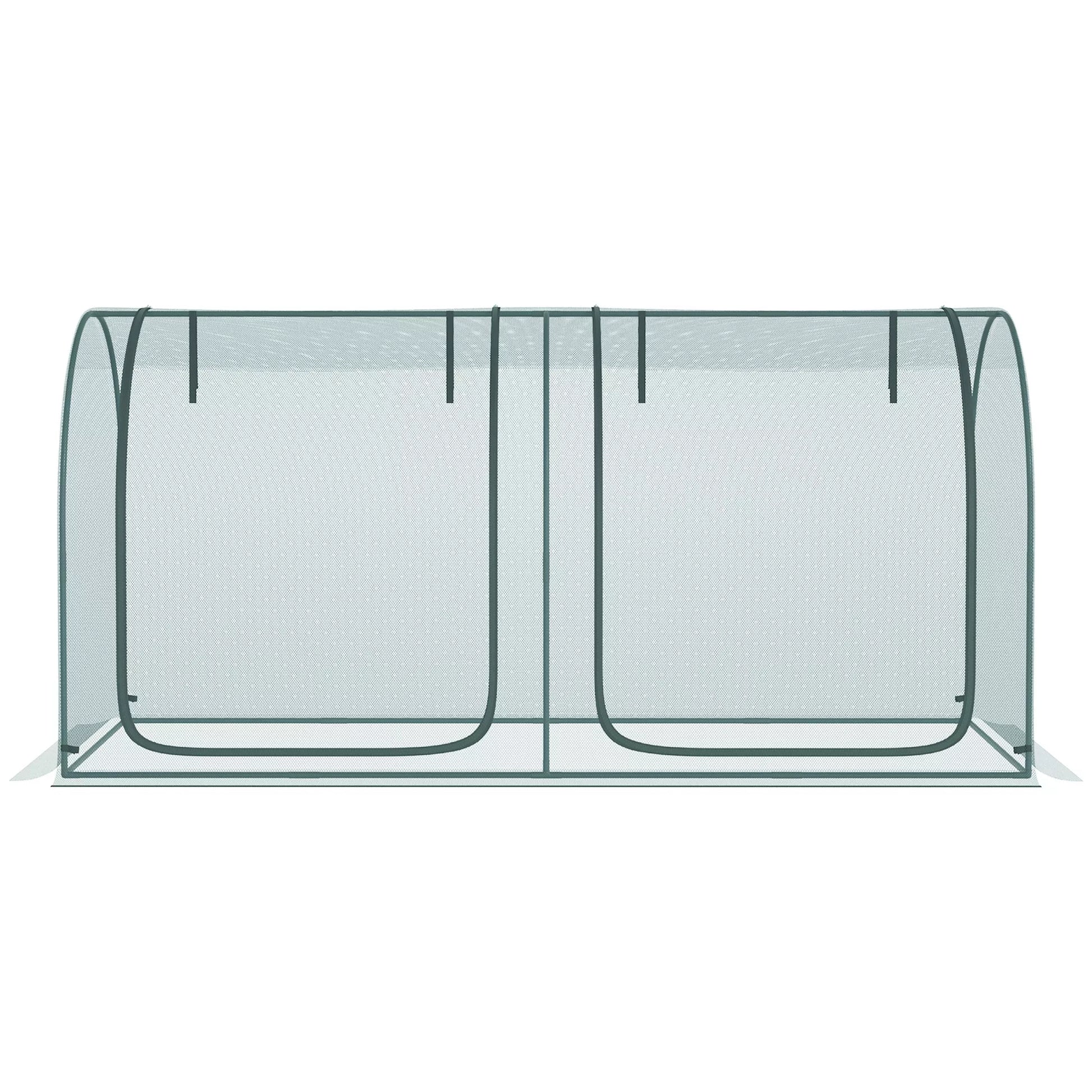 Augalų apsaugos tinklas, 2 suskleidžiamos durys, plieninis rėmas, su nešimo krepšiu, tamsiai žalias, 2,49 x 1,2 x 1,2 m