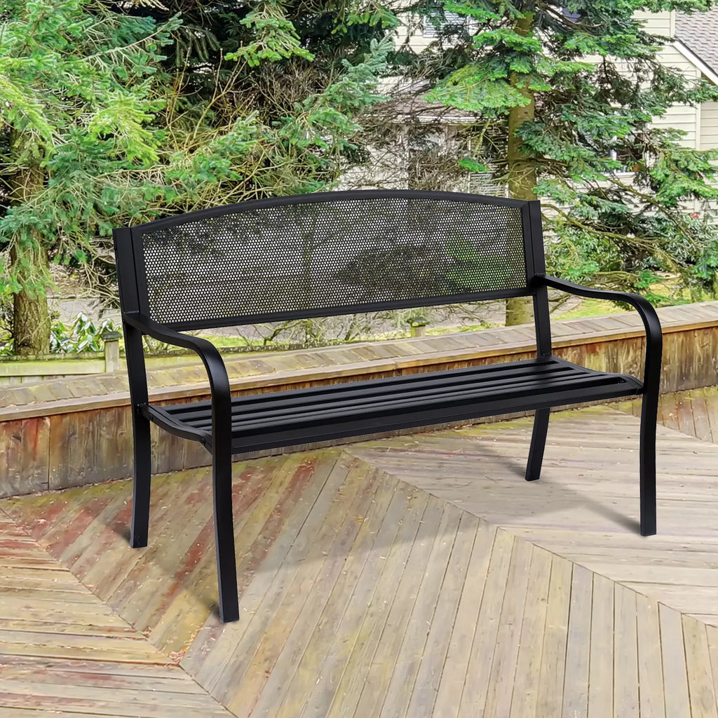 Sodo suolas Suolas Parko suolas 2 vietų Sodo plieninis Juodas P127 x G60 x A87 cm