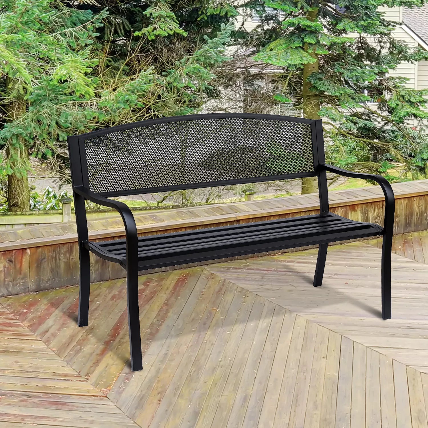 Sodo suolas Suolas Parko suolas 2 vietų Sodo plieninis Juodas P127 x G60 x A87 cm