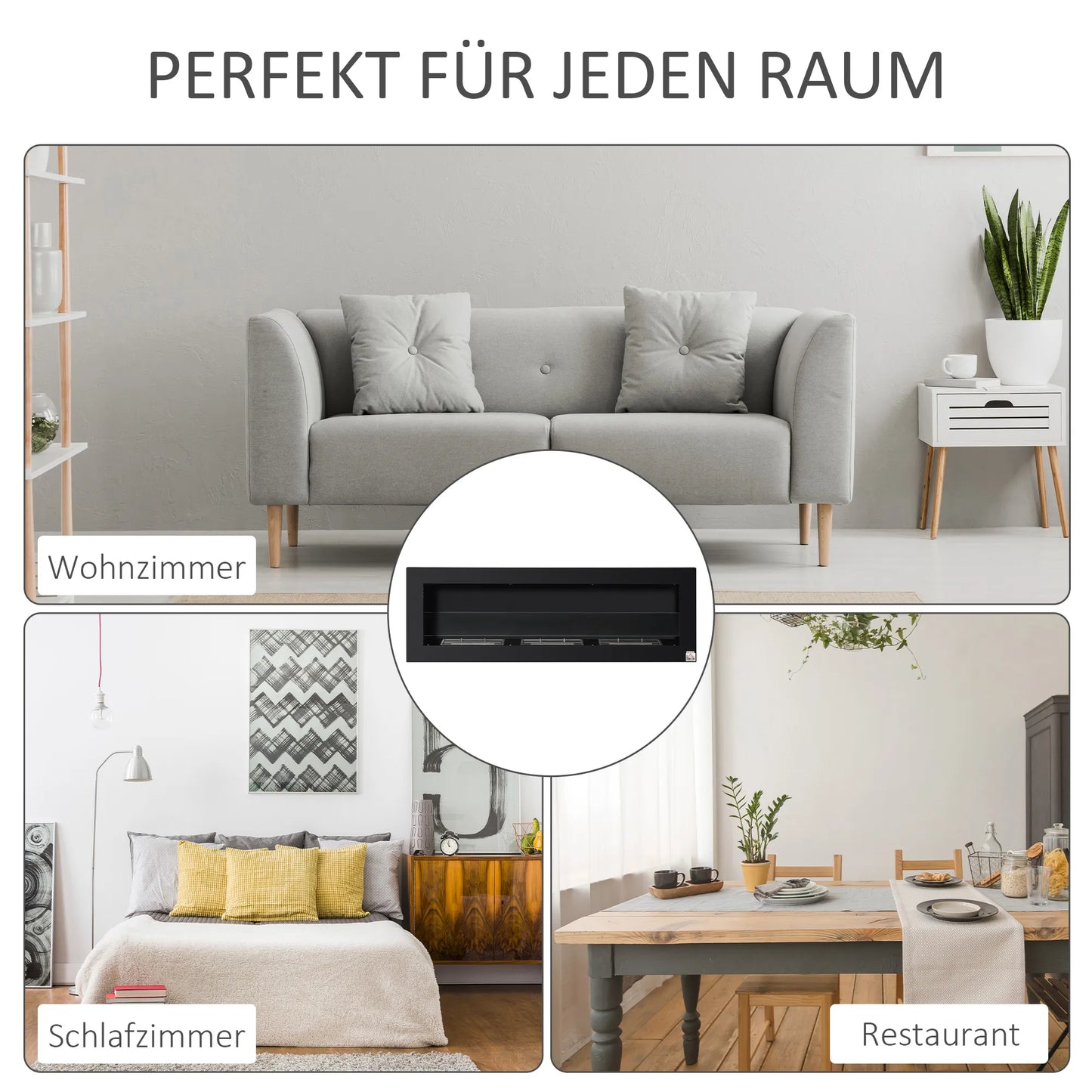 Etanolinis židinys Bioetanolio degiklis 3 degimo dėžutės 1L 3 val. degimo trukmė 2000W be dūmų tvirtinamas prie sienos Plienas Grūdintas stiklas Juodas 120 x 15 x 40 cm