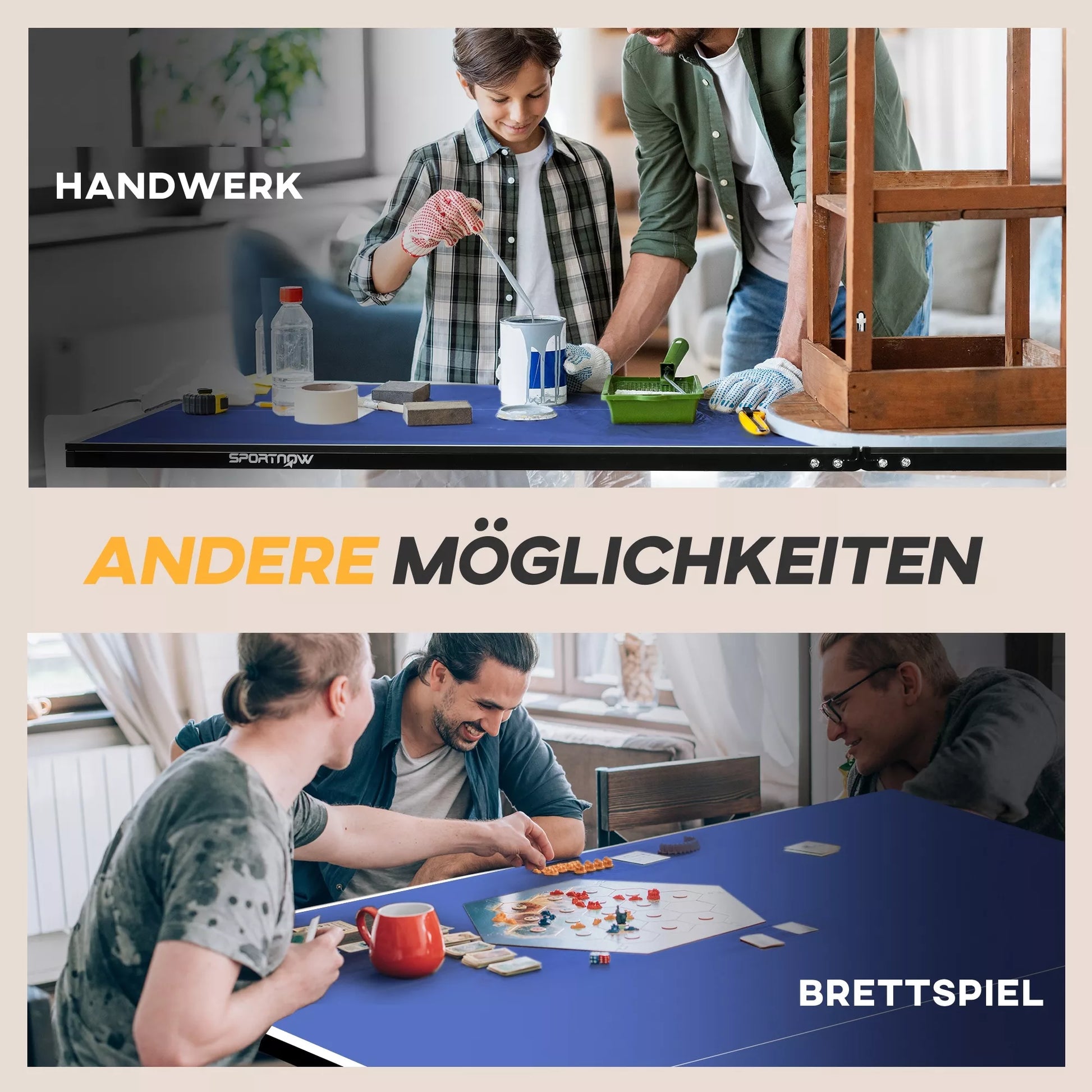 Sulankstomas stalo teniso stalas su 8 ratais, milteliniu būdu dengtu plieniniu rėmu, MDF, 274 x 152,5 x 76 cm, Mėlynas