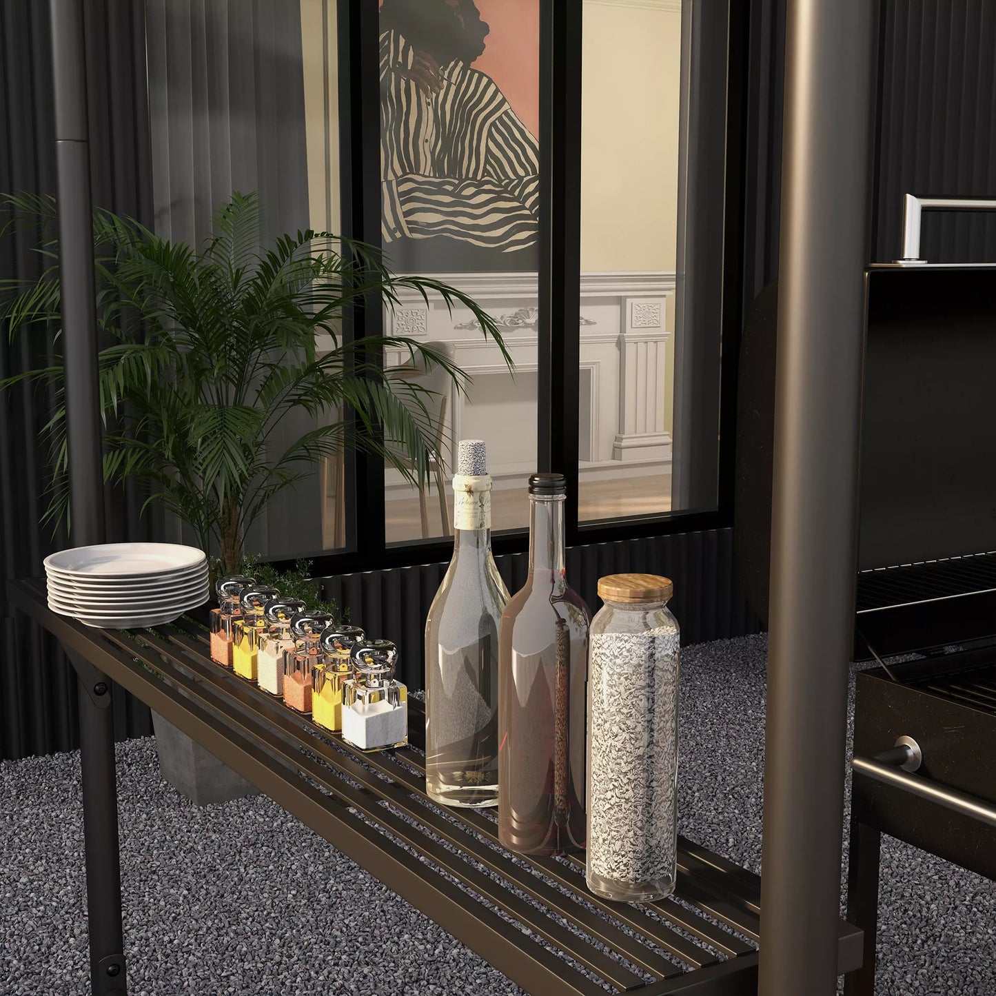 Grilio palapinė, grilio stogas, atsparus oro sąlygoms, su šoninėmis kišenėmis, 277 x 149 x 230 cm, tamsiai pilka