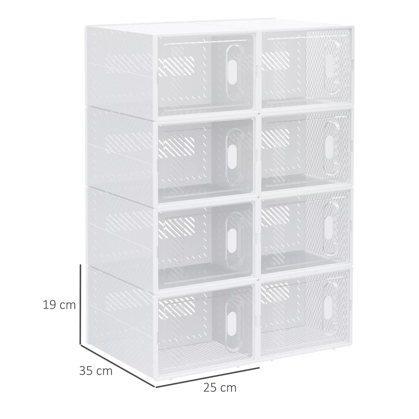 Modulinė lentynų sistema su 8 skyreliais, jungiama, 25 cm x 35 cm x 19 cm, permatoma