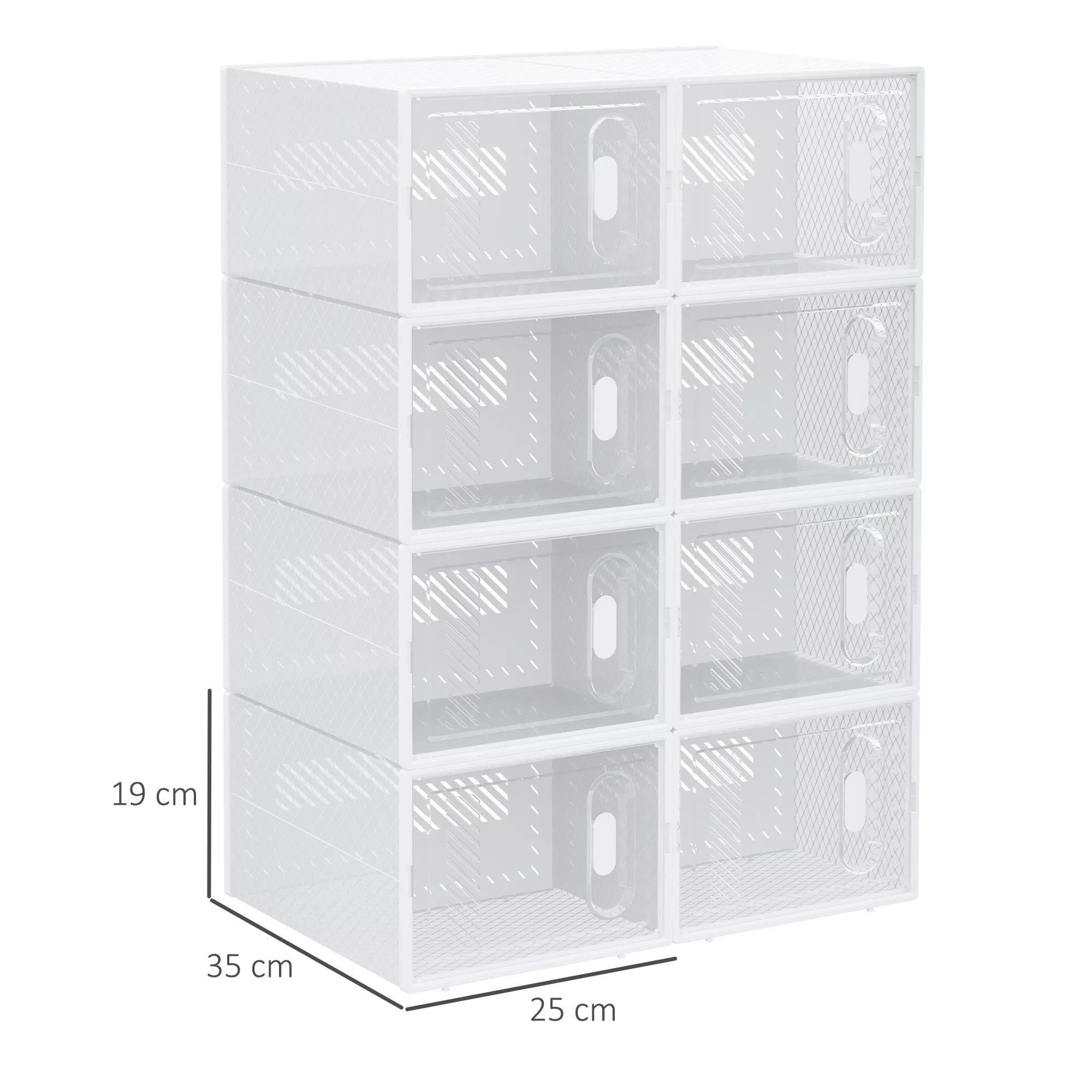 Modulinė batų dėžė, 8 skyrių organizatorius, 25 x 35 x 19 cm, skaidri