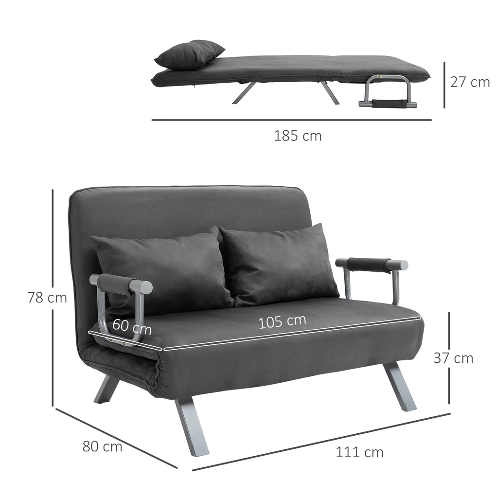 Sofa-lova „3 in 1“ su 5 padėčių reguliuojamu atlošu ir aksomo apdaila, 185x105 cm (pilka)
