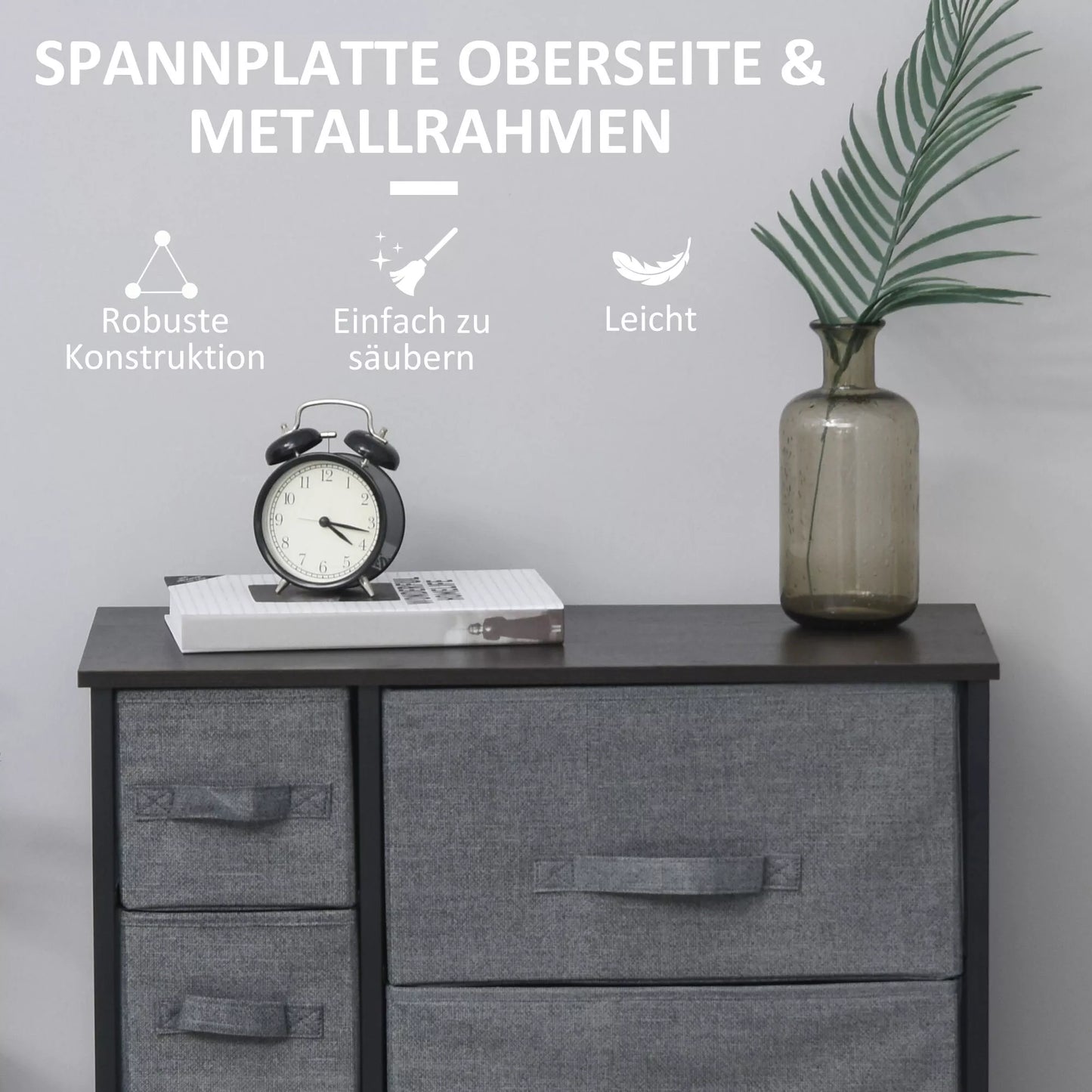 Komoda su 7 sulankstomais audinio stalčiais, neaustinis audinys, metalinis rėmas, 63,5 x 30 x 71 cm, tamsiai pilka