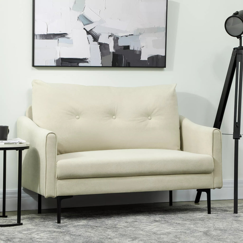 Dvivietė sofa su metalinėmis kojelėmis, kreminė balta