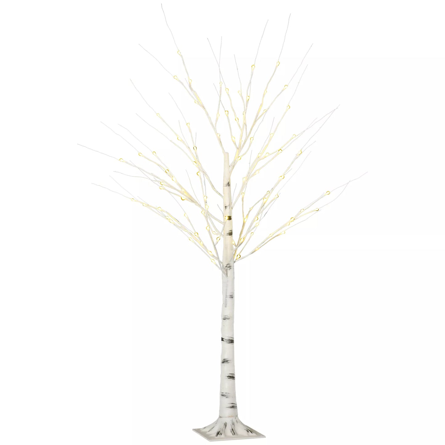 Dirbtinė beržo imitacija su LED lemputėmis, lanksčios šakos, plastikas ir metalas, 150 cm, balta