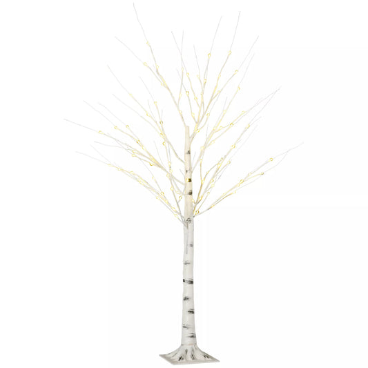 Dirbtinė beržo imitacija su LED lemputėmis, lanksčios šakos, plastikas ir metalas, 150 cm, balta