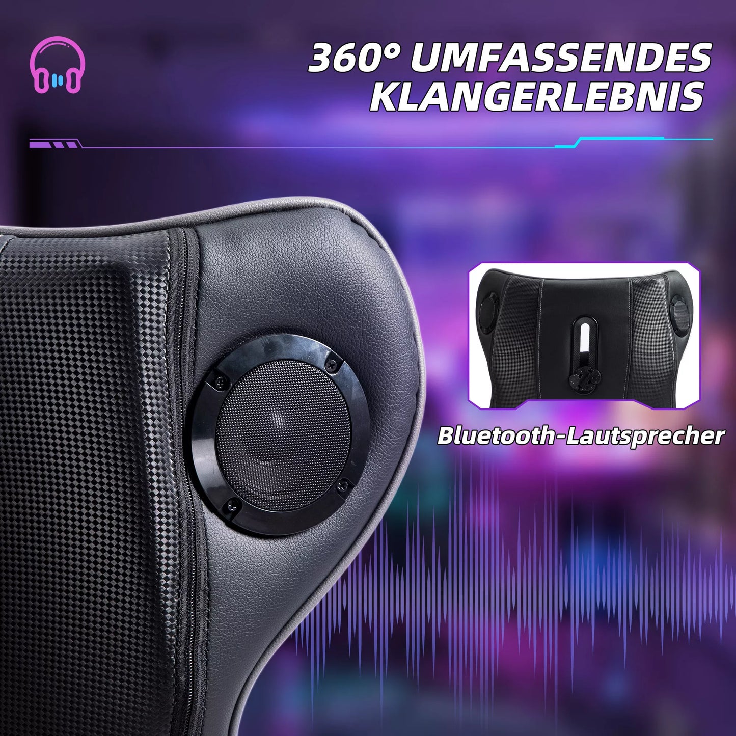 Žaidimų kėdė su supimosi funkcija ir garsiakalbiu, juosmens ir kaklo atrama, žaidimų kambariui, dirbtinė oda, pilka + juoda