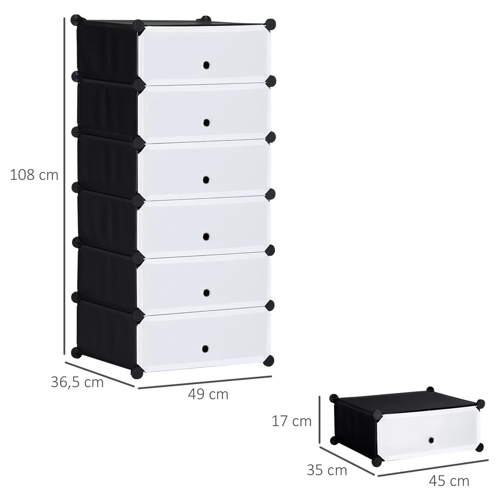 Modulinė batų lentyna 6 poroms, 49 cm x 36,5 cm x 108 cm, Juoda