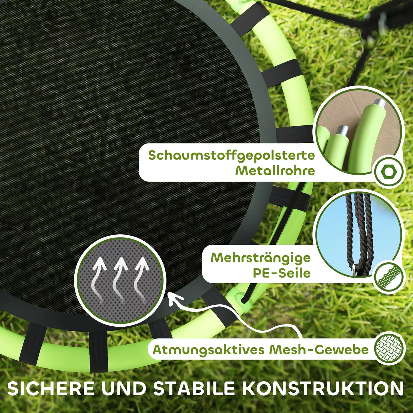 Vaikiškos sūpynės, atlaiko 150 kg, Ø100 x 180H cm, metalas, putplastis, juodos spalvos