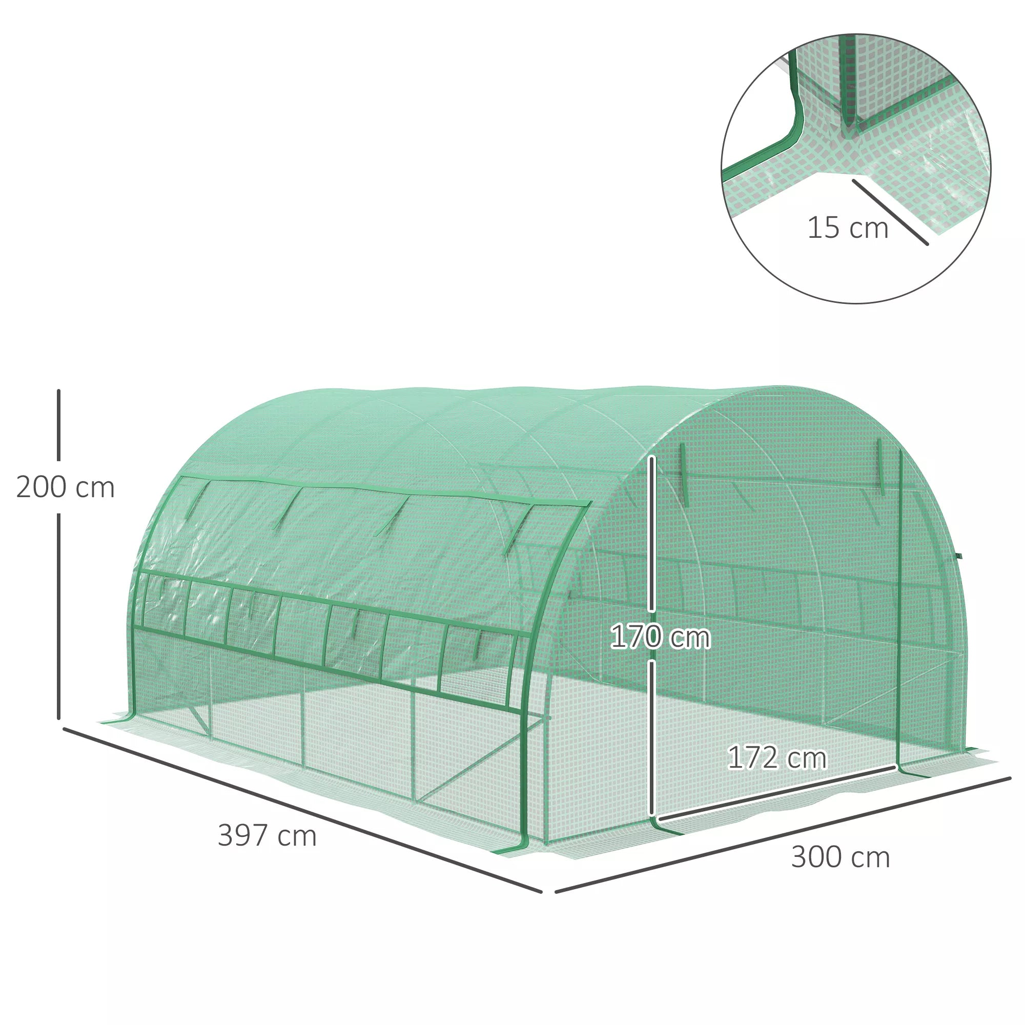 Folių šiltnamis, šiltnamis, įvažiuojamas, tinkliniai langai, metalinis rėmas, 4x3x2m, žalias