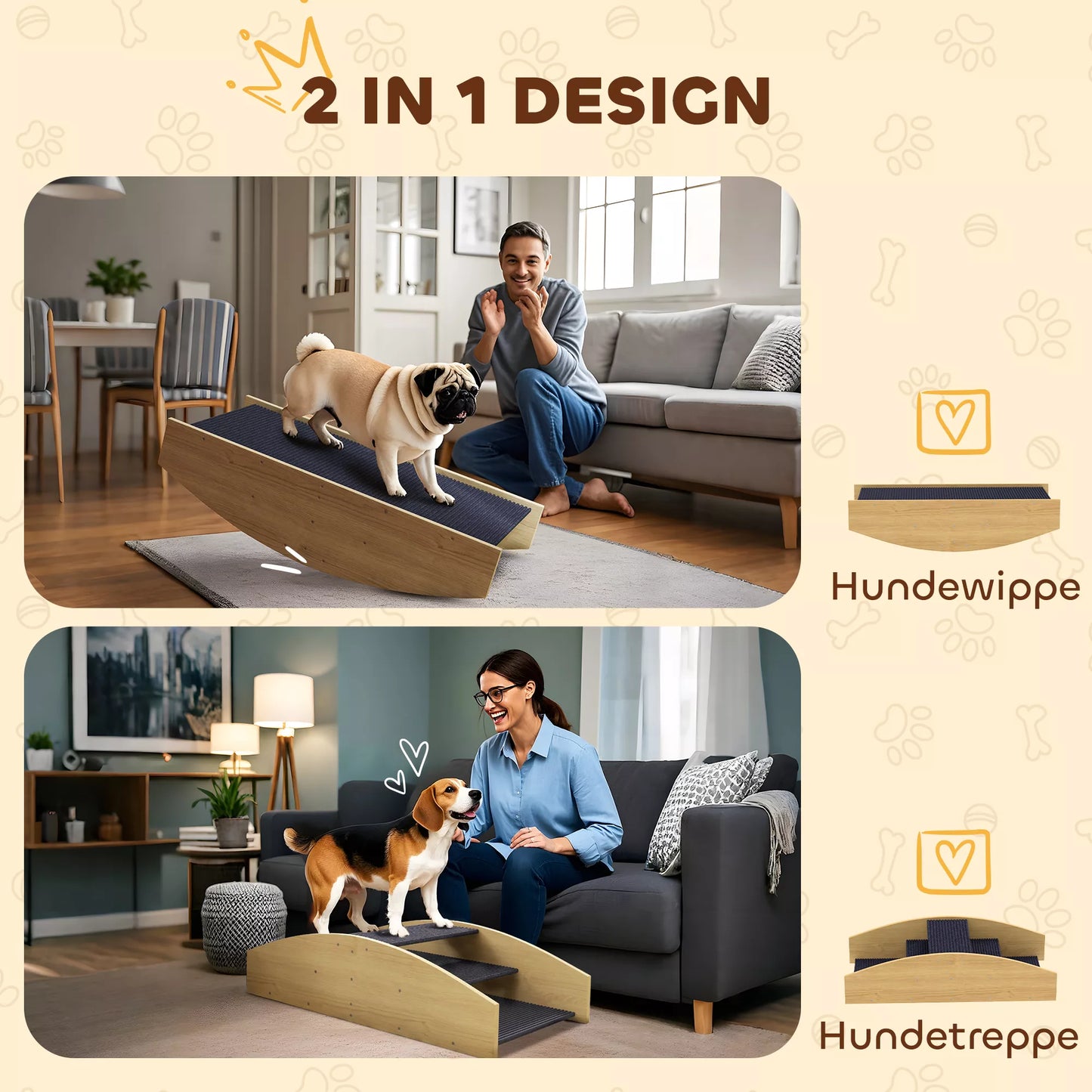 Agility Šunų svirtis, 2-in-1 svirtis ir laipteliai, neslystanti, eglės mediena, 80 x 39,5 cm