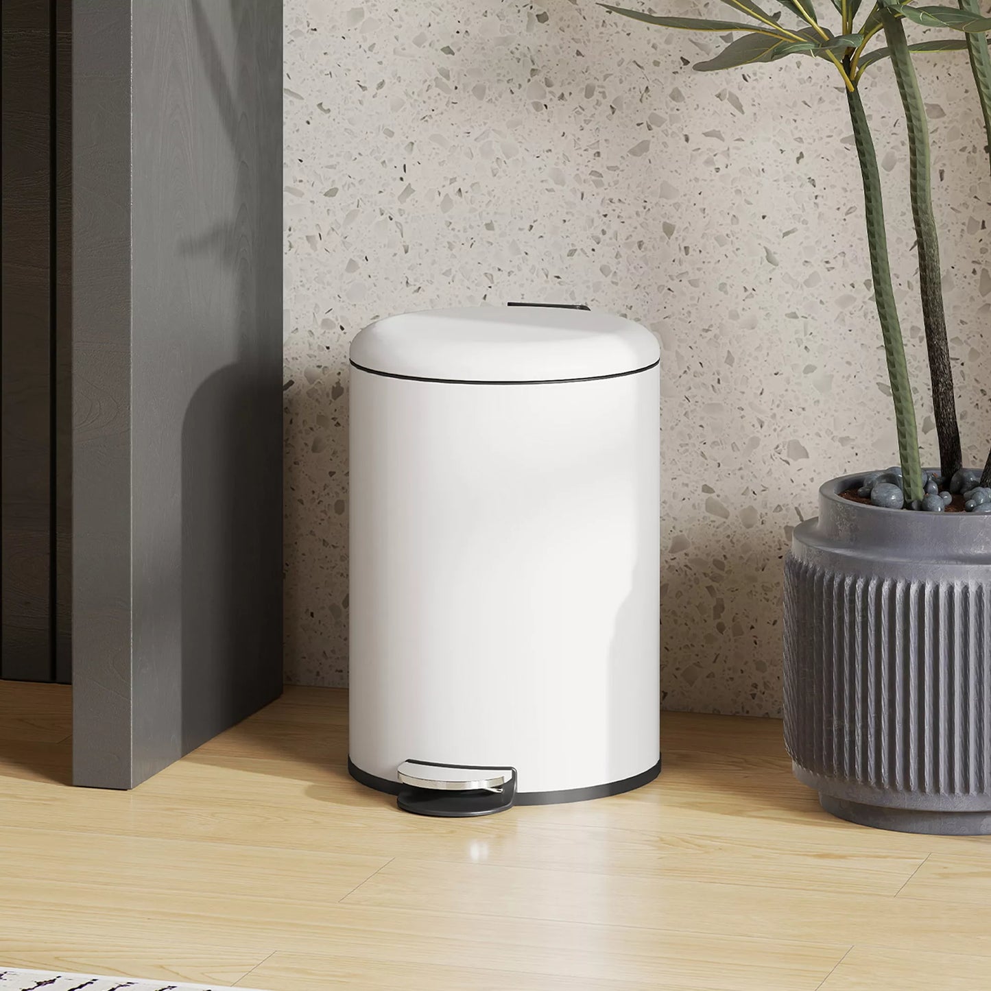 Šiukšliadėžė 20 L, su pedalu, vidiniu kibiru, atsparus pirštų atspaudams, tylus uždarymas, kreminės baltos spalvos