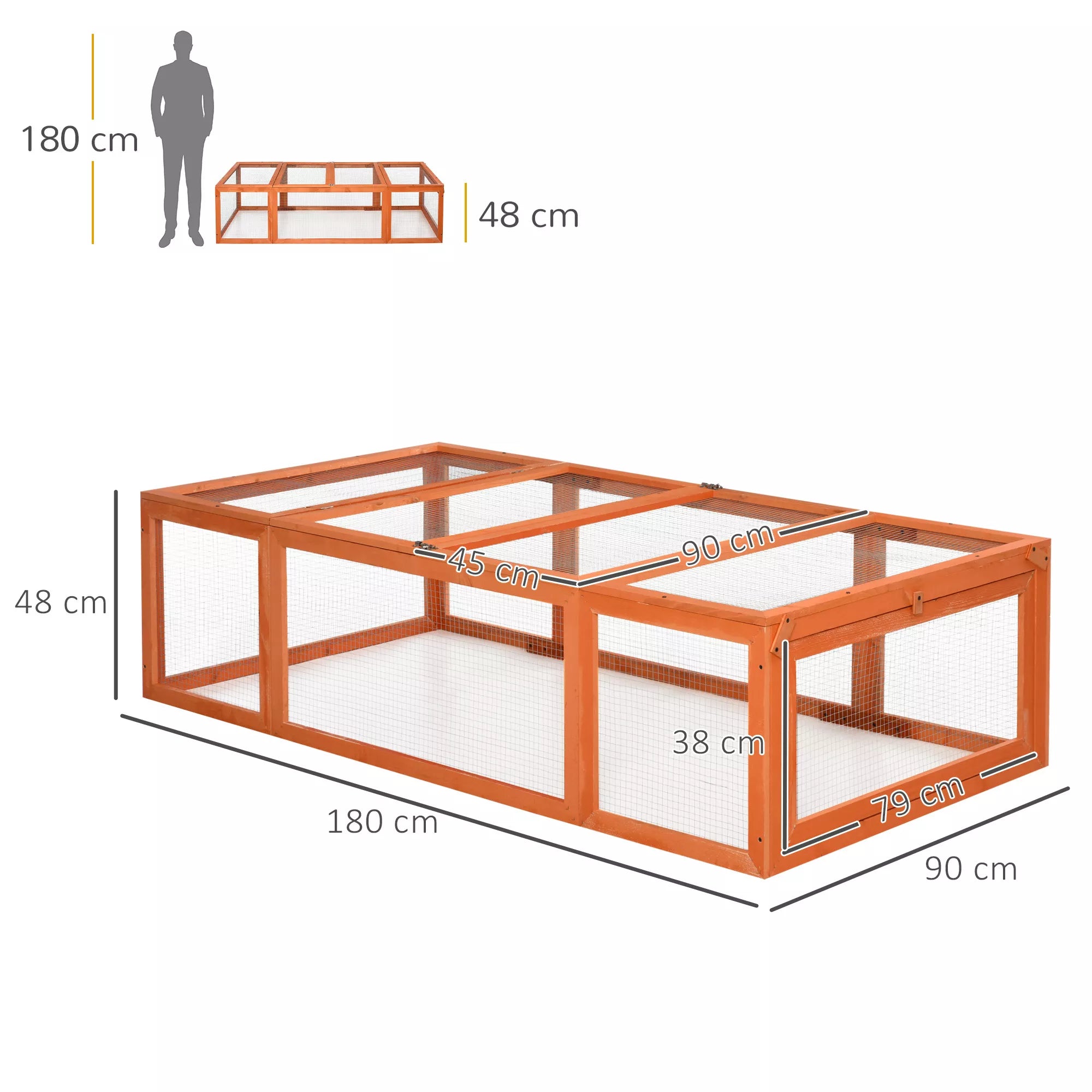 Schema su aptvaro matmenimis: 180 × 90 cm, aukštis 48 cm