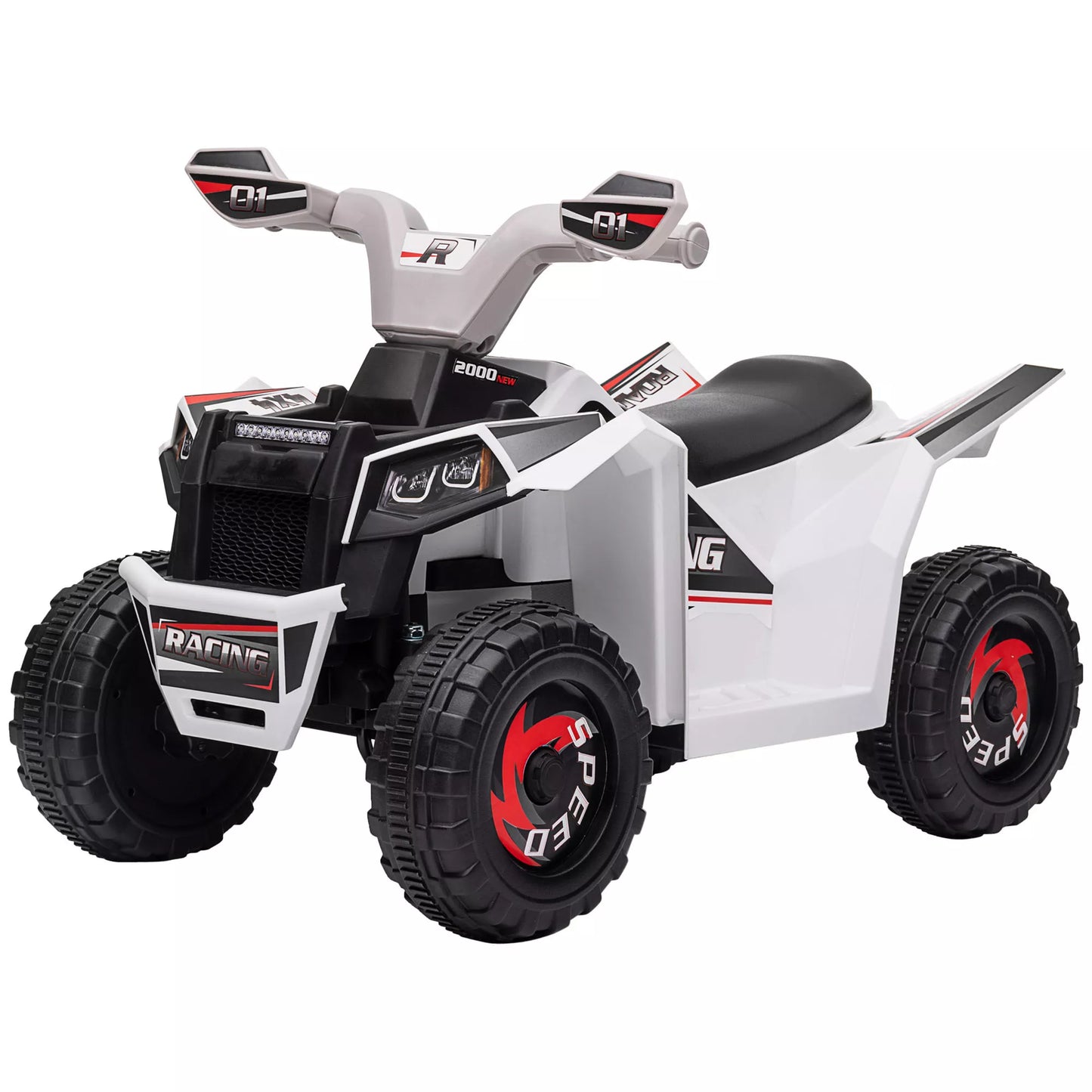 Elektrinis vaikiškas keturratis, 2,5 km/val., važiavimas pirmyn ir atgal, 18-36 mėn., baltas