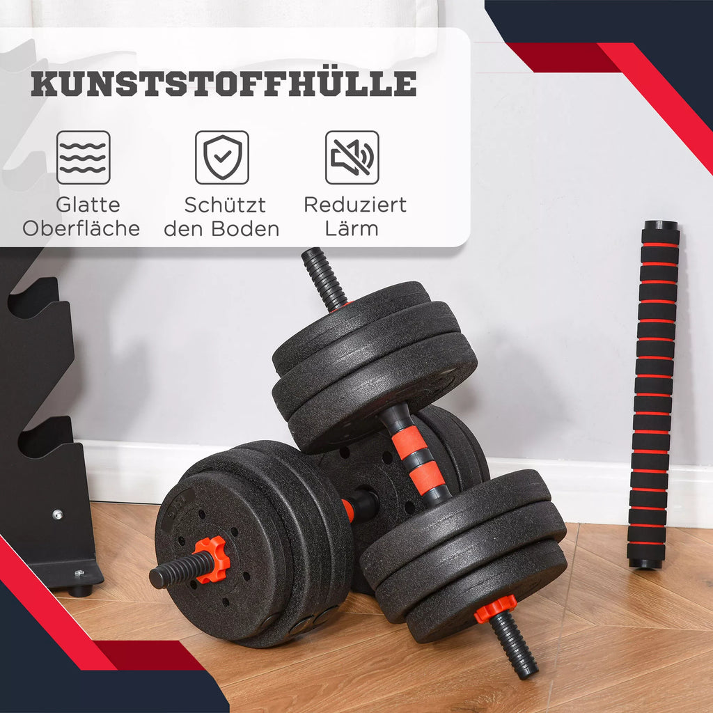 Reguliuojamas hantelių ir štangos rinkinys 25 kg, juodas