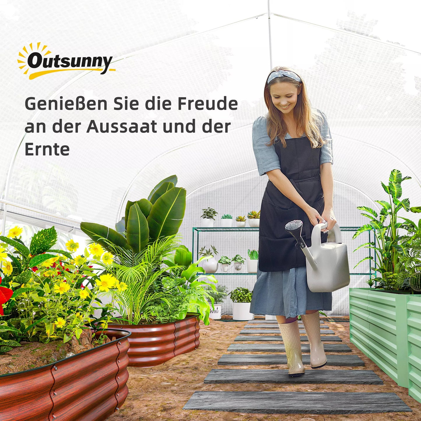 6x3x2 m Šiltnamis, su prieiga, 8 langai, durelis, tinkleliai nuo vabzdžių, metalinis rėmas, baltas