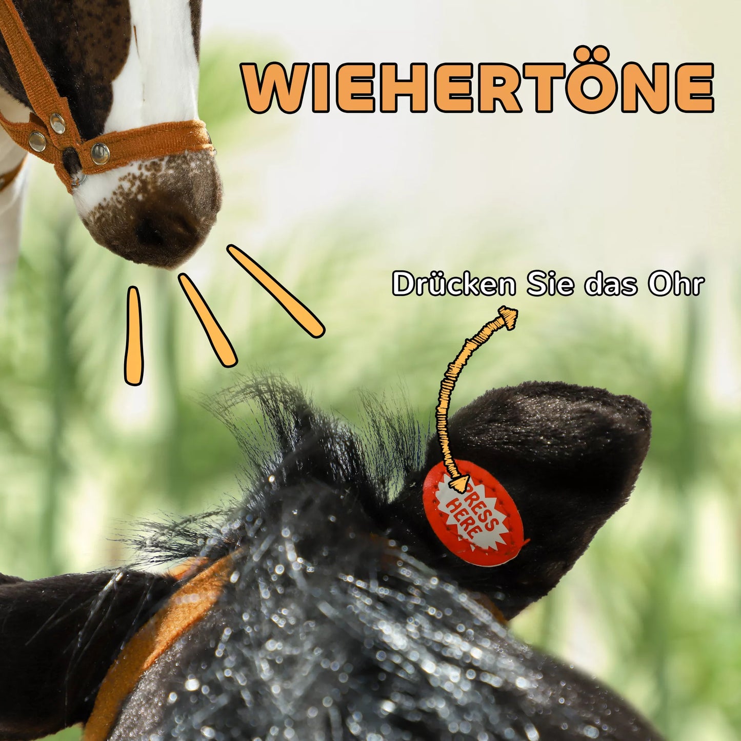 Sūpynės su garso efektais, minkšta oda, skirtos 3–8 metų vaikams, 85 x 28 x 60 cm, rudos/kreminės spalvos