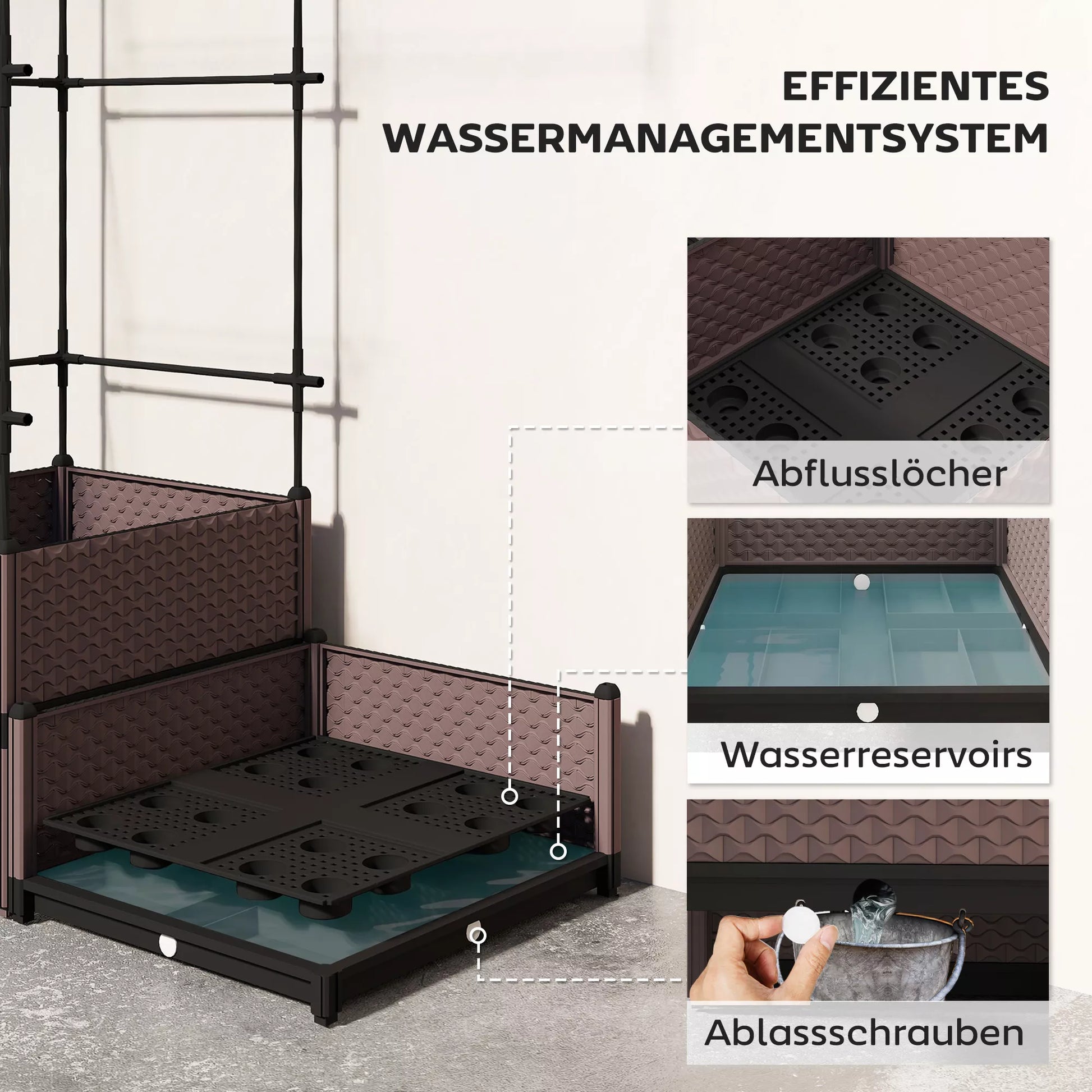 Aukštas gėlių vazonas su grotelėmis, drenažo skylėmis, plastikinis vazonas 100 x 50 x 174 cm