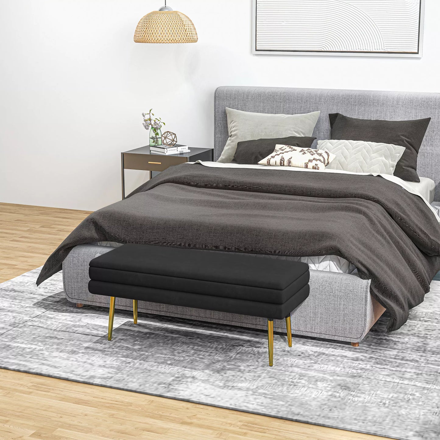 Sėdimoji banketė su daiktadėže, plienas, 100 cm x 37,5 cm x 42 cm, juoda