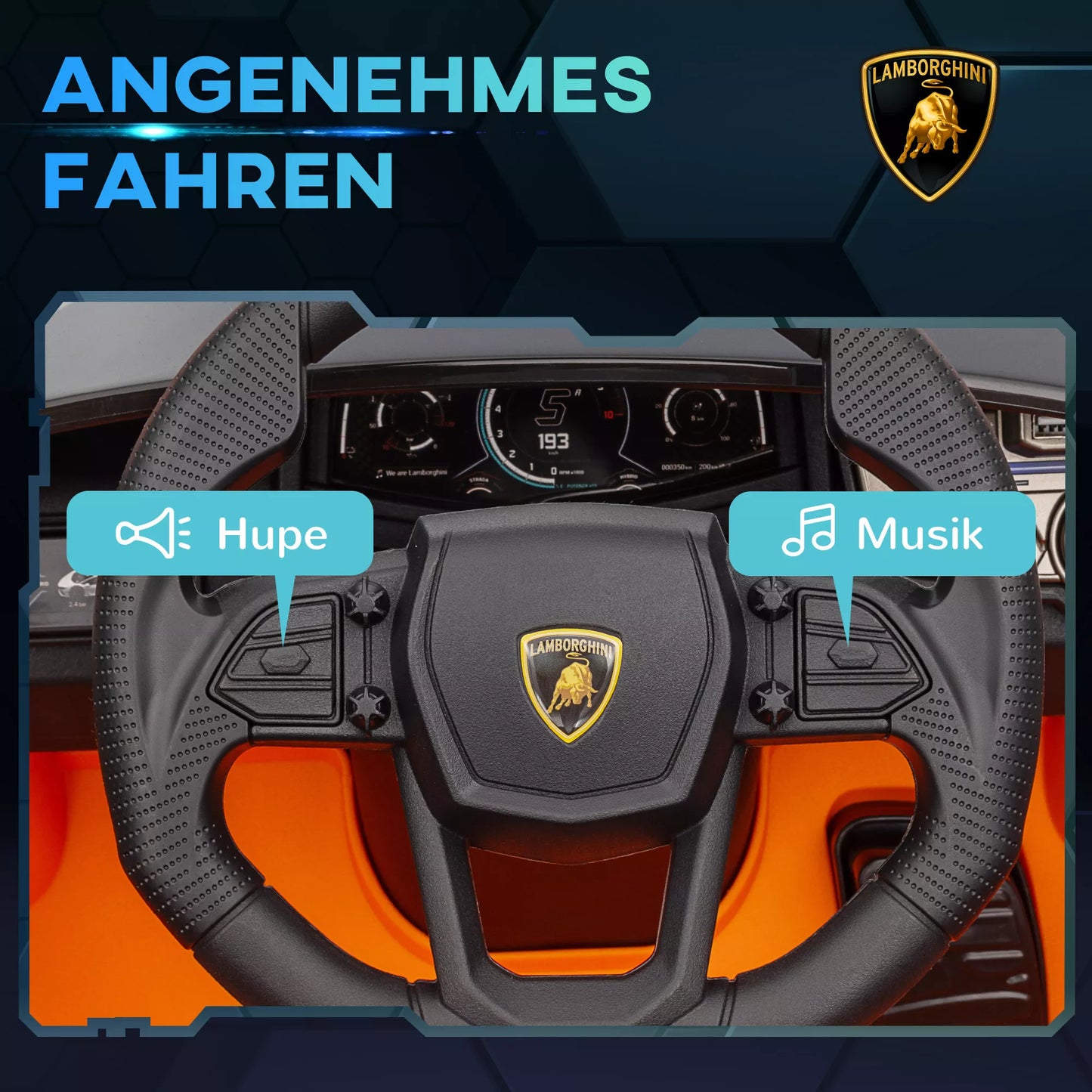 Oranžinis elektrinis automobilis vaikams nuo 3-5 metų, švelnus variklis, valdomas nuotoliniu būdu, su garso signalu, plastikas ir metalas.