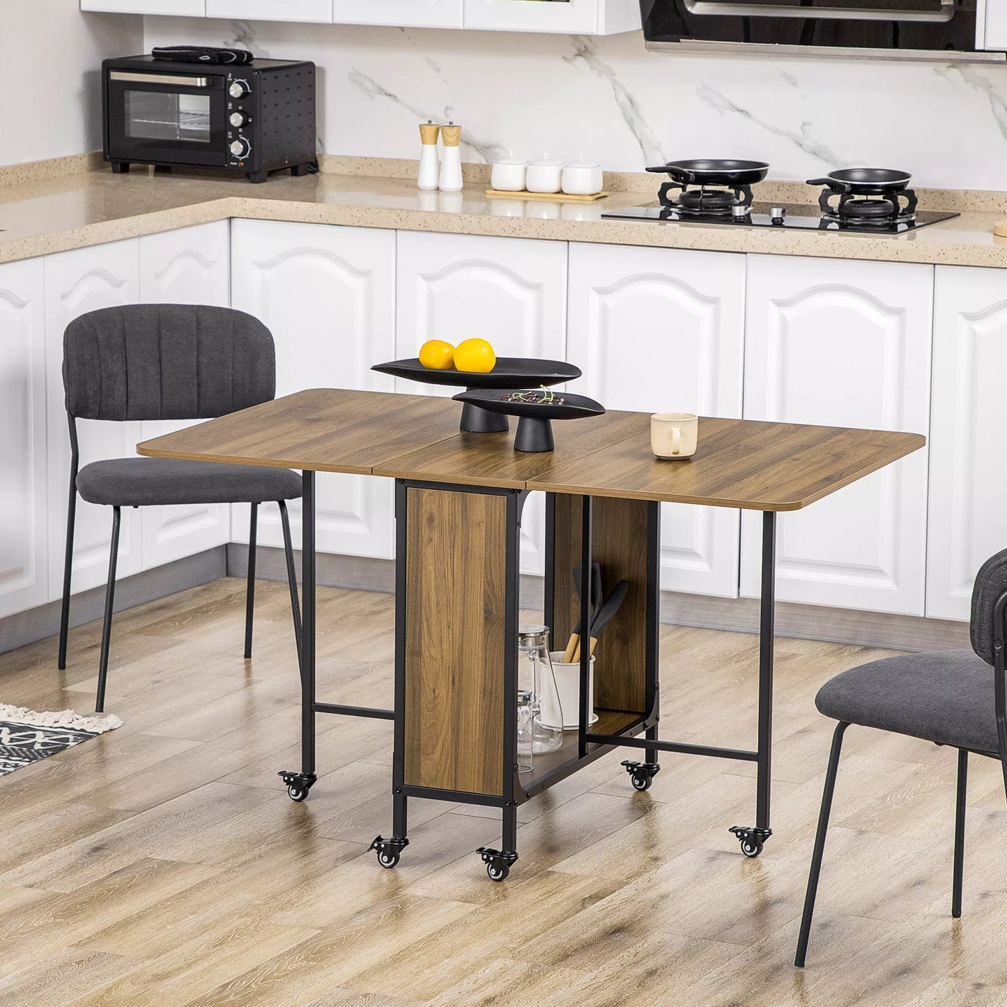 Mobilus sulankstomas stalas, 2 atlenkiamos dalys, 130 cm x 80 cm x 74 cm, ruda