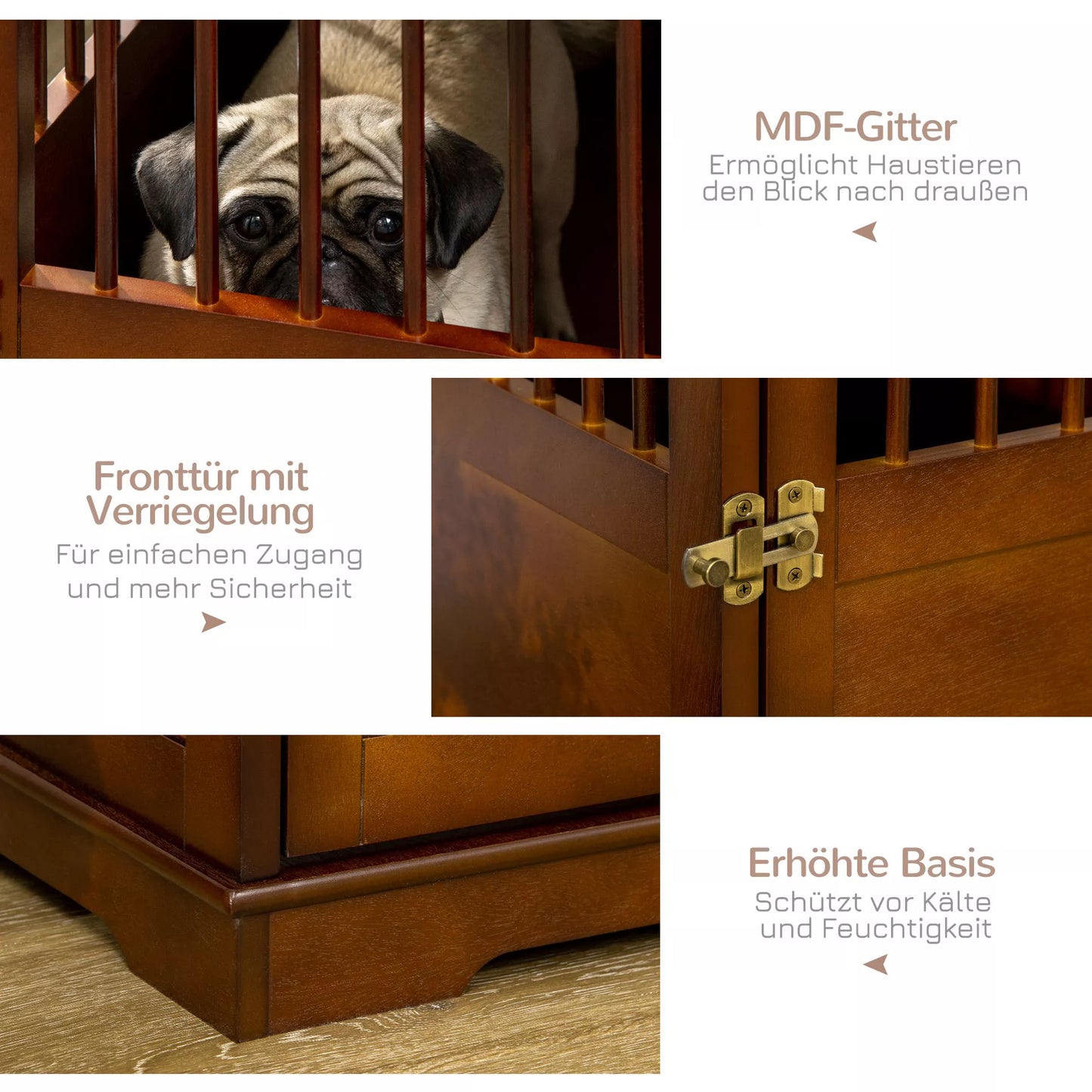 Šunų narvas su užraktu, paaukštintu pagrindu, transportavimo dėžė, 80,5 cm x 59,5 cm x 67,5 cm, rudas