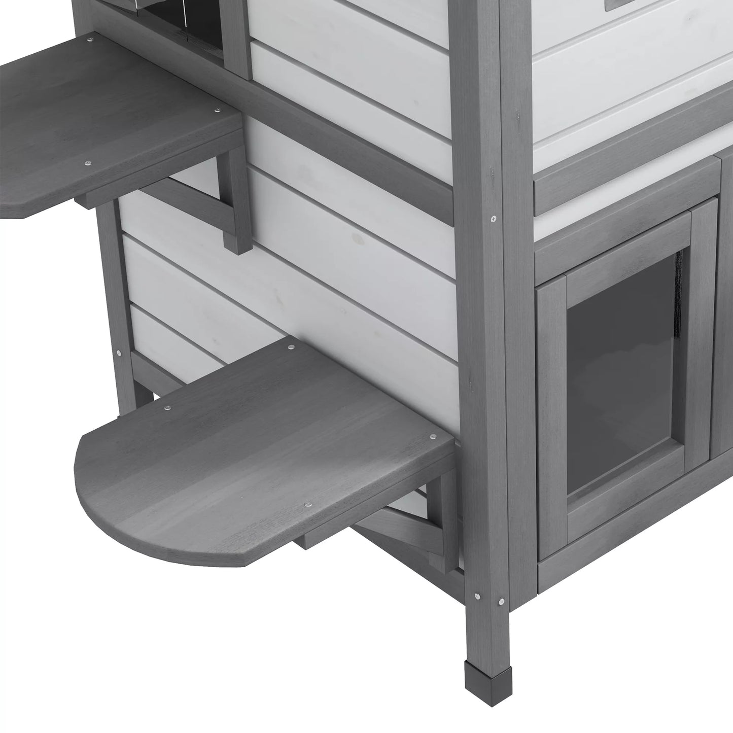 Katės namelis, katės būdelė, katės guolis, 2 aukštų, atsparus oro sąlygoms, 99,5 cm x 76 cm x 91 cm, balta + pilka