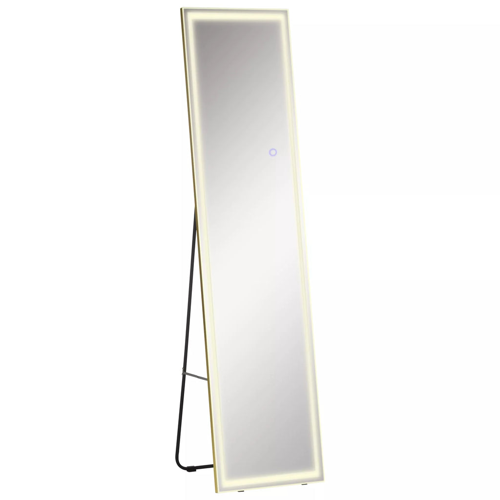 2-in-1 viso kūno veidrodis su LED apšvietimu, stovintis, montuojamas ant sienos, reguliuojamas, 40 cm x 37 cm x 156,5 cm, sidabrinis