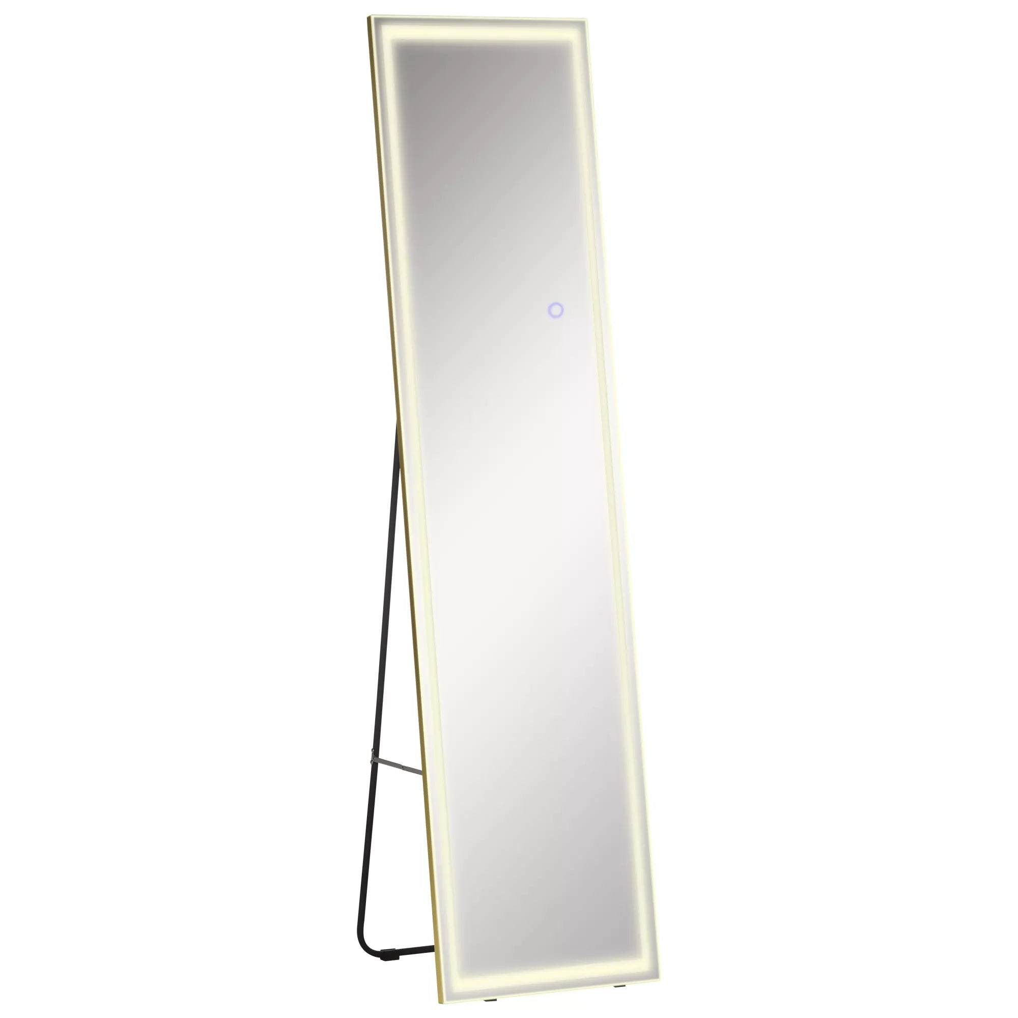 2-in-1 viso kūno veidrodis su LED apšvietimu, stovintis, montuojamas ant sienos, reguliuojamas, 40 cm x 37 cm x 156,5 cm, sidabrinis