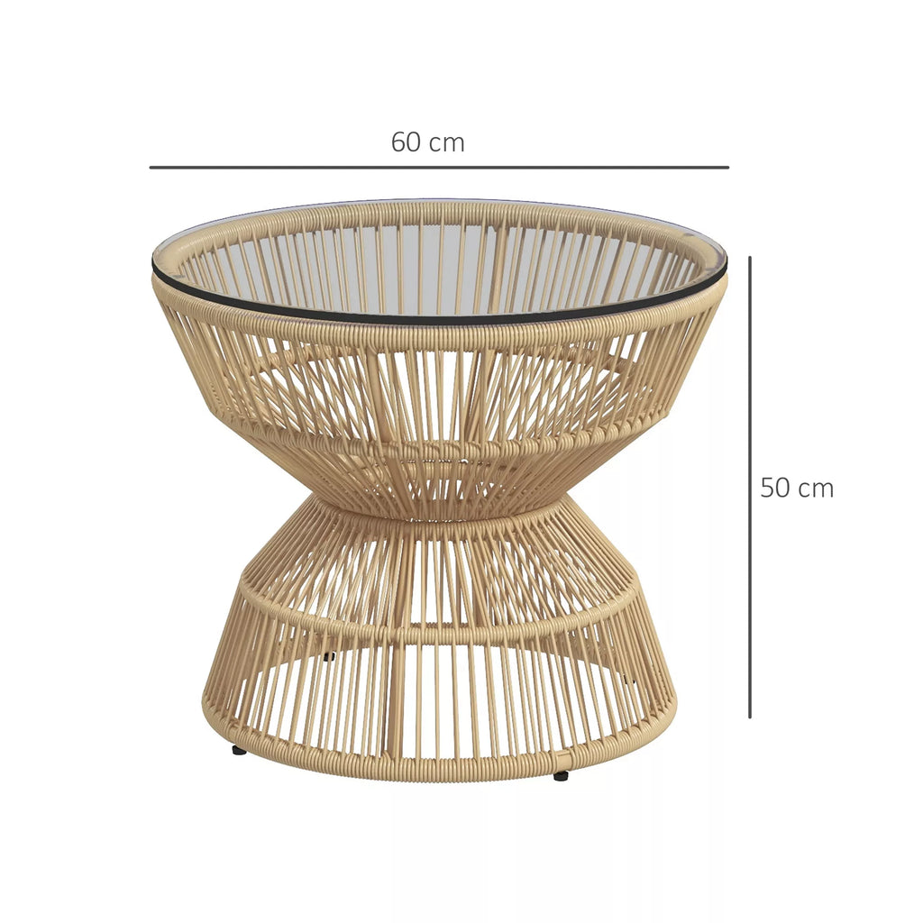 Lauko staliukas Sodo stalas Rotango staliukas, stiklo stalviršis, PE rotangas, 60 cm x 60 cm x 50 cm, natūralus