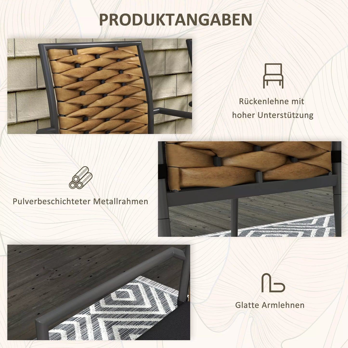 Sodo kėdės, lauko kėdės, terasos kėdės, atsparios oro sąlygoms, modernaus dizaino, 57 x 58 x 87 cm, Ruda+Juoda+Pilka