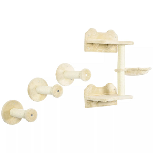 Kopimo pakopos, laipiojimo sienelė, kačių laipteliai, 4 dalių komplektas, su draskykle, hamaku, smėlio spalvos + kreminės baltumo, 40 x 28 x 73cm