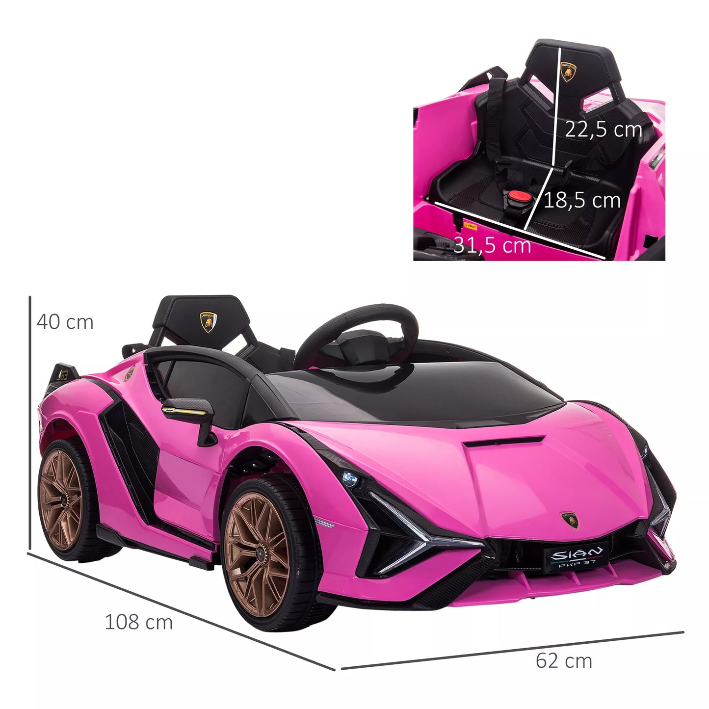 Vaikiškas elektrinis automobilis Lamborghini, 3-5 km/h, su nuotolinio valdymo pulteliu, 3-5 metų vaikams, Rožinis