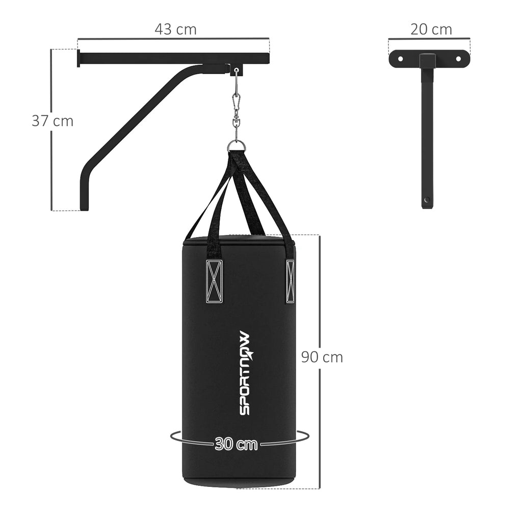 Bokso maišas, užpildomas, su sieniniu laikikliu, pirštinėmis ir tvarsciais, iki 45 kg, juodas