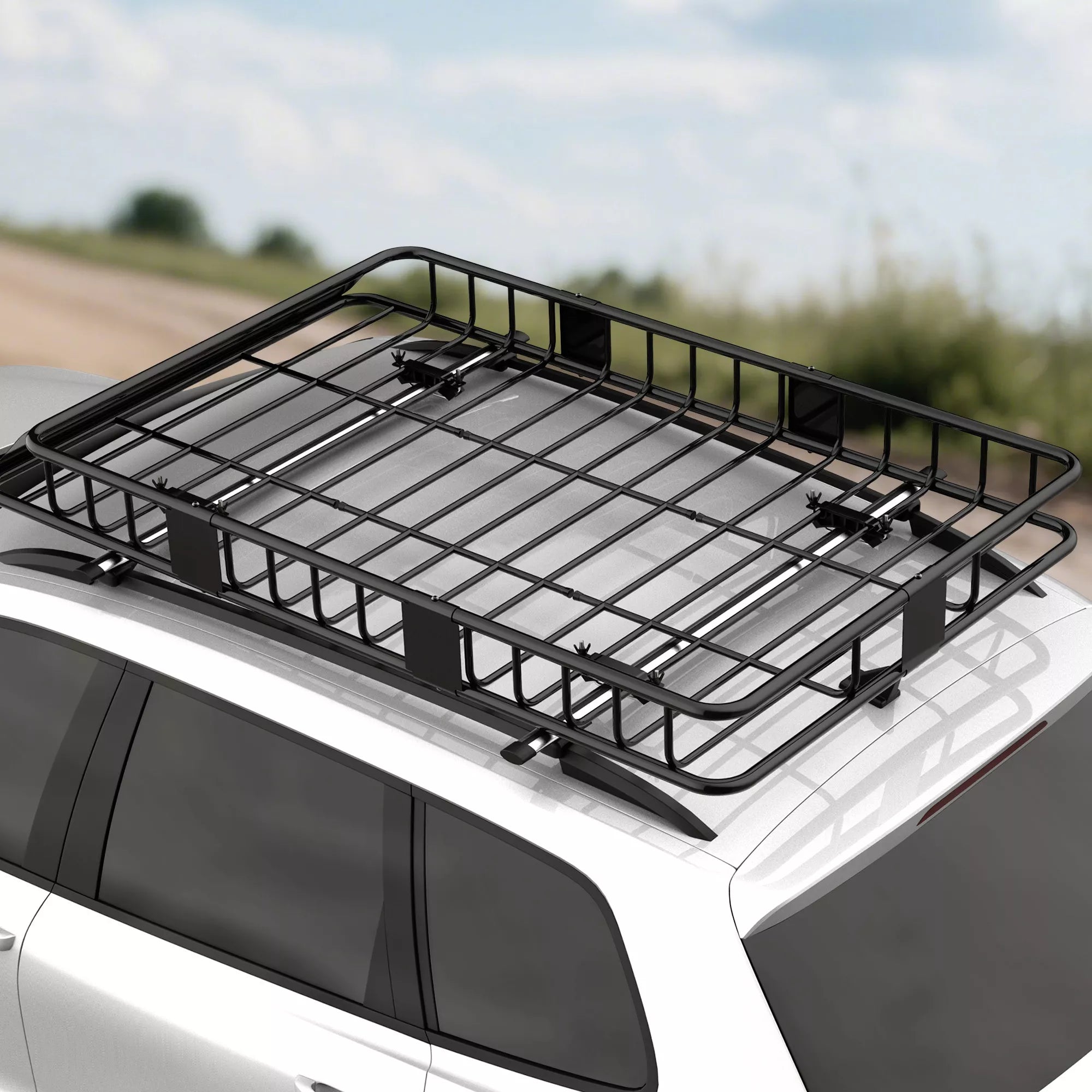 Stogo bagažinė Automobilių stogo krepšys iš metalo 162x99x16cm Universalus bagažinės stogo bagažinės keliamoji galia 100 kg Bagažinė stovyklavimui, kepimui, kelionėms automobiliu Juoda