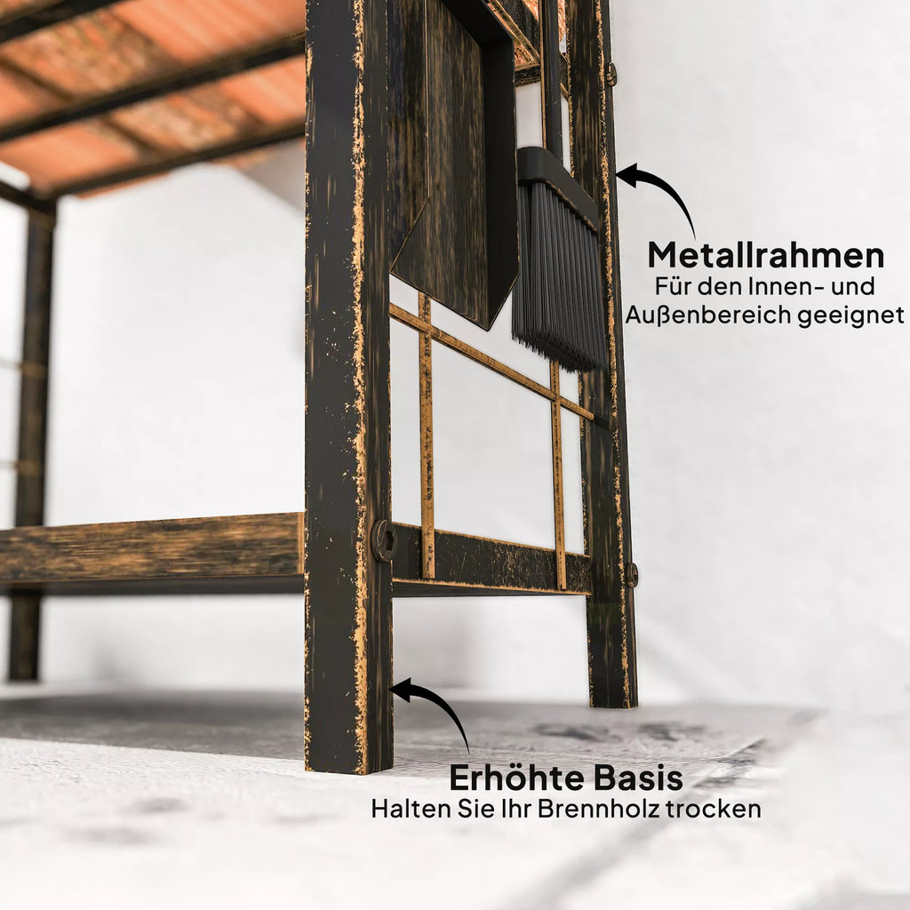 Kaminwood shelf for indoor use 43 x 30 x 74 cm 2-tier firewood shelf with 4 fireplace tools, hooks