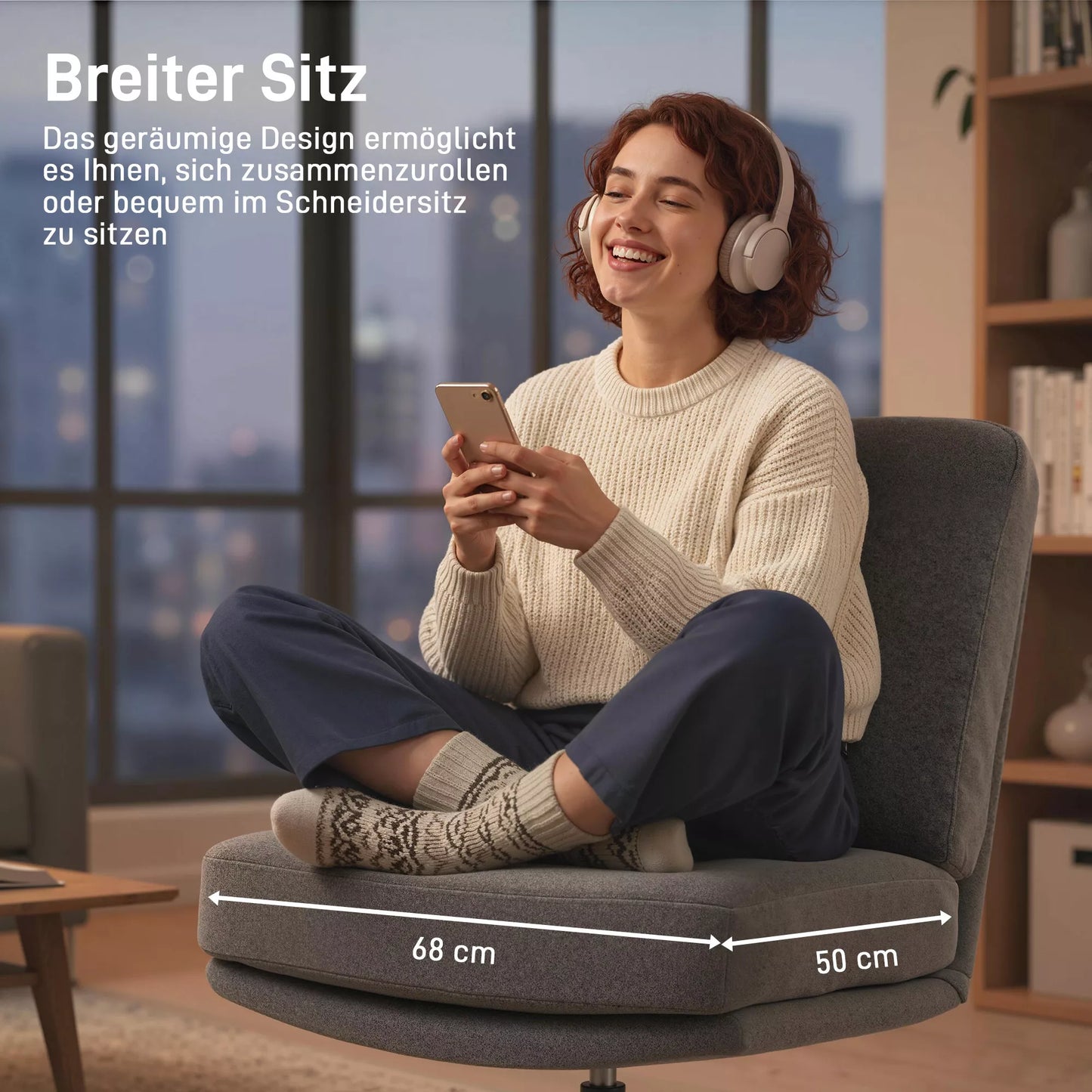 Fotelis su taburete Pasukamas poilsio fotelis su lino tekstūra, skirtas svetainei Tamsiai pilkos spalvos