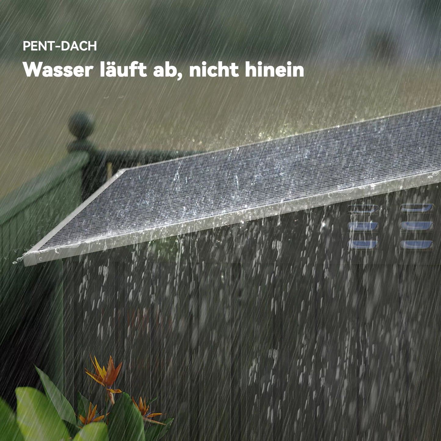 Sodo namelis, įrankių namelis su langais, ventiliacijos angomis, stumdomomis durimis, atsparus vandeniui plienas, atsparus oro sąlygoms, tamsiai pilkas