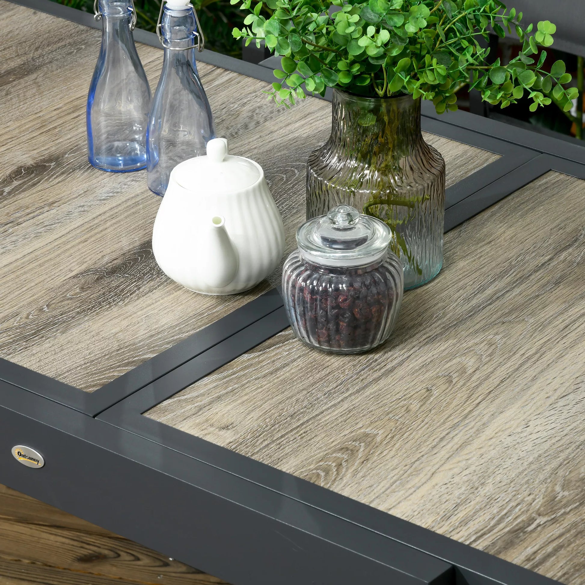 Sodo stalas, išskleidžiamas, lengvai prižiūrimas, aliuminio rėmas, medžio imitacija, 160 x 80 x 75 cm