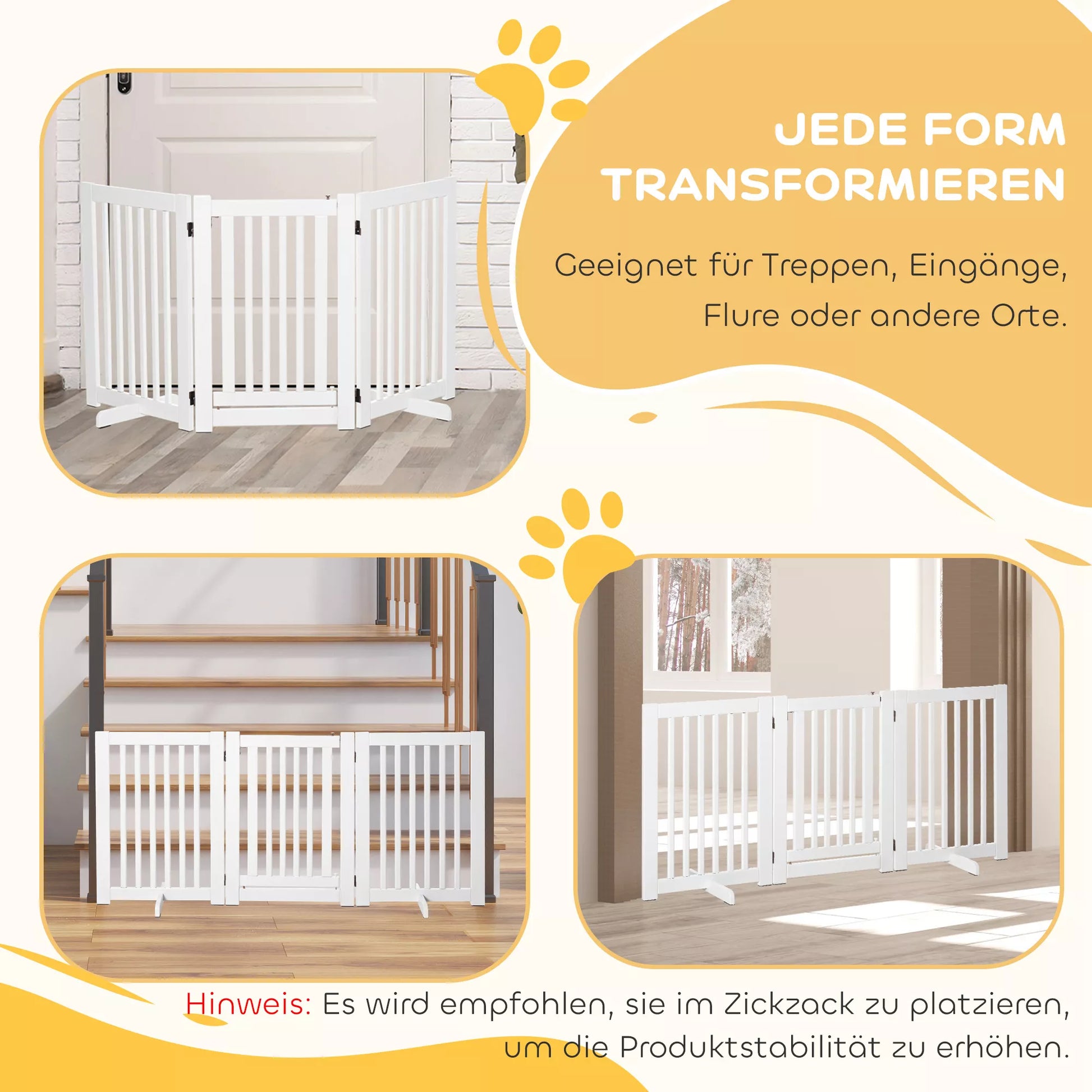 Apsauginė tvorelė šunims Laisvai stovinti reguliuojama apsauginė tvorelė su kojelėmis 155 x 76 cm Medinė šunų tvorelė Sulankstoma apsauginė tvorelė laiptams, durims, virtuvei, koridoriui, 3 panelės, balta