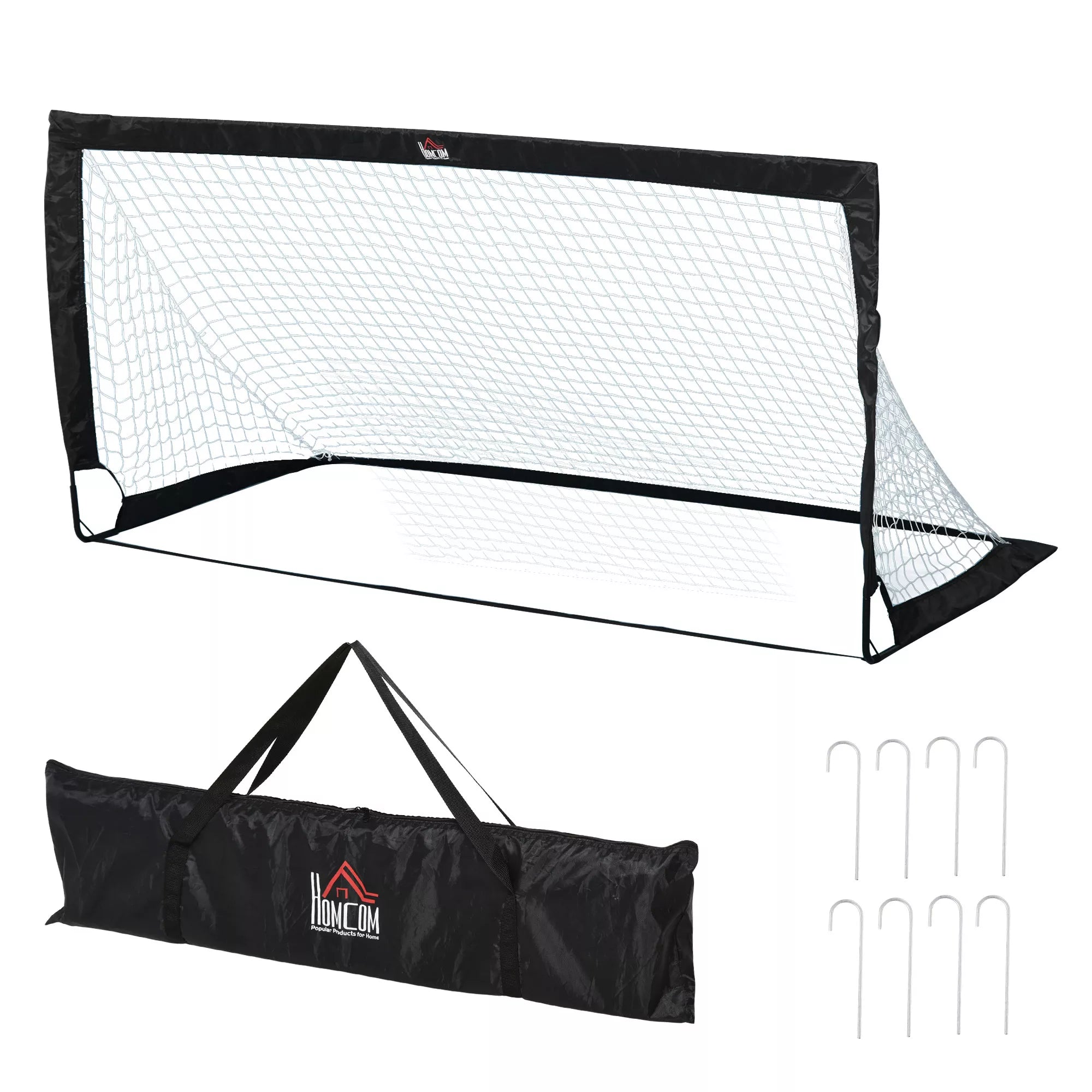 Futbolo vartai 183 x 90 x 90 cm su krepšiu, 2 vnt., juodi